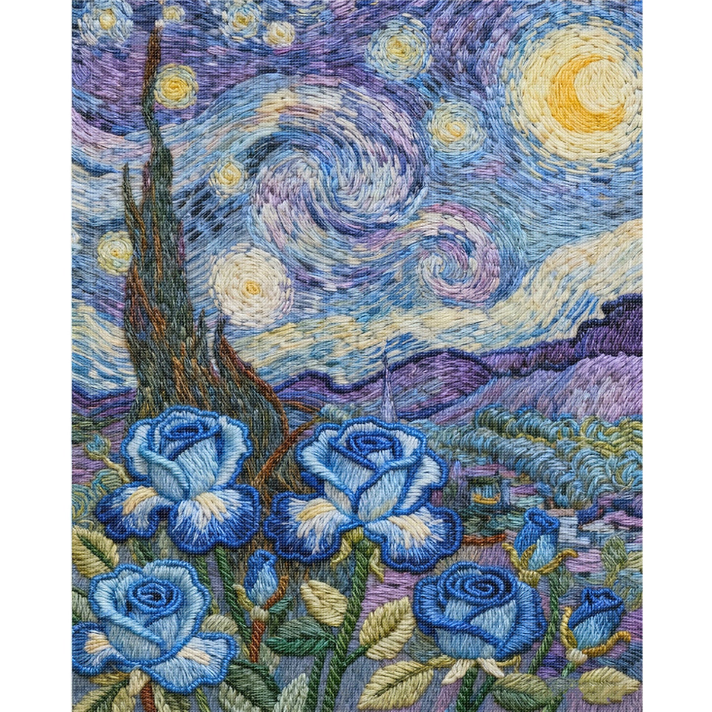 Van Gogh - Blue Rose - Full 11CT Stamped Cross Stitch 40x50CM - Huacan