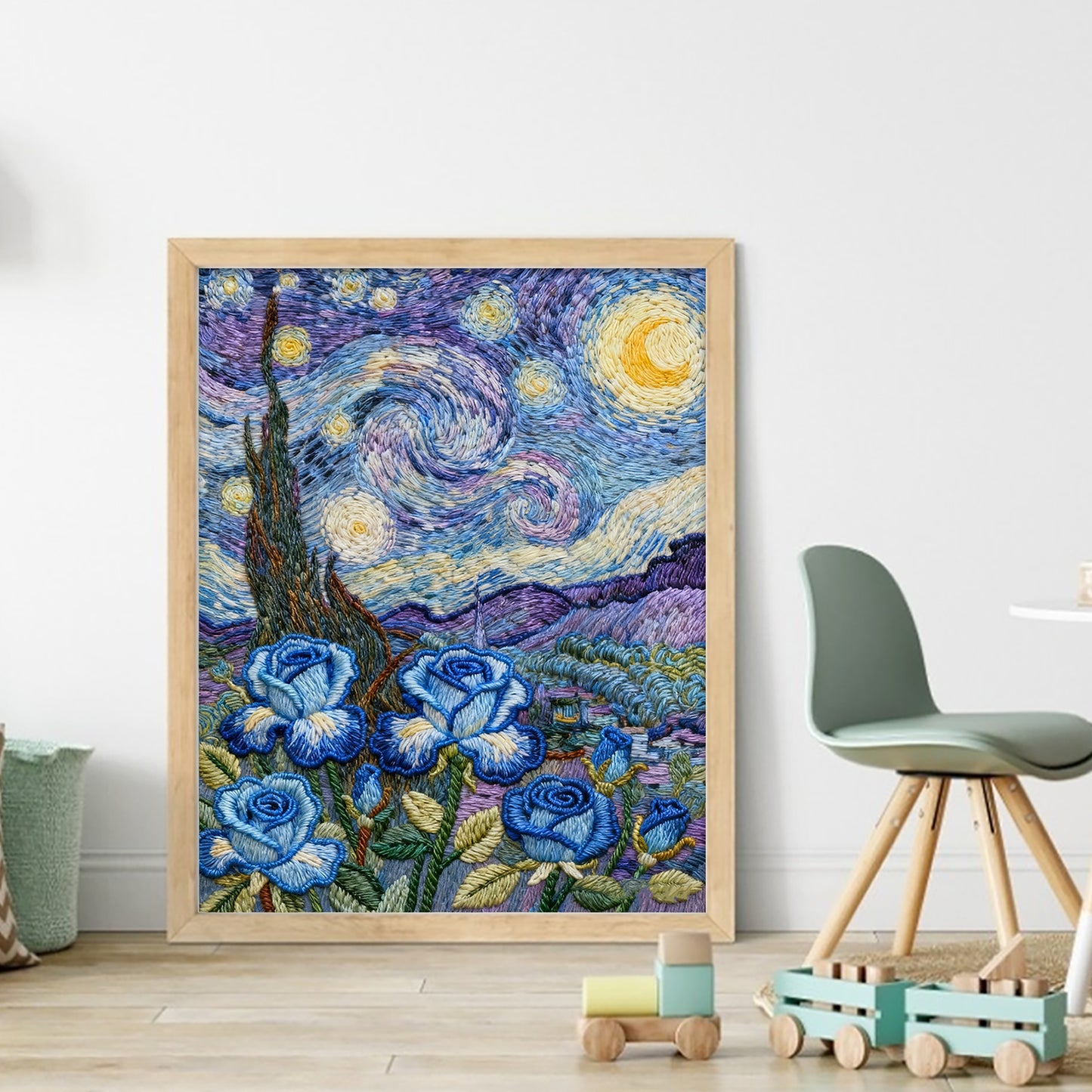 Van Gogh - Blue Rose - Full 11CT Stamped Cross Stitch 40x50CM - Huacan