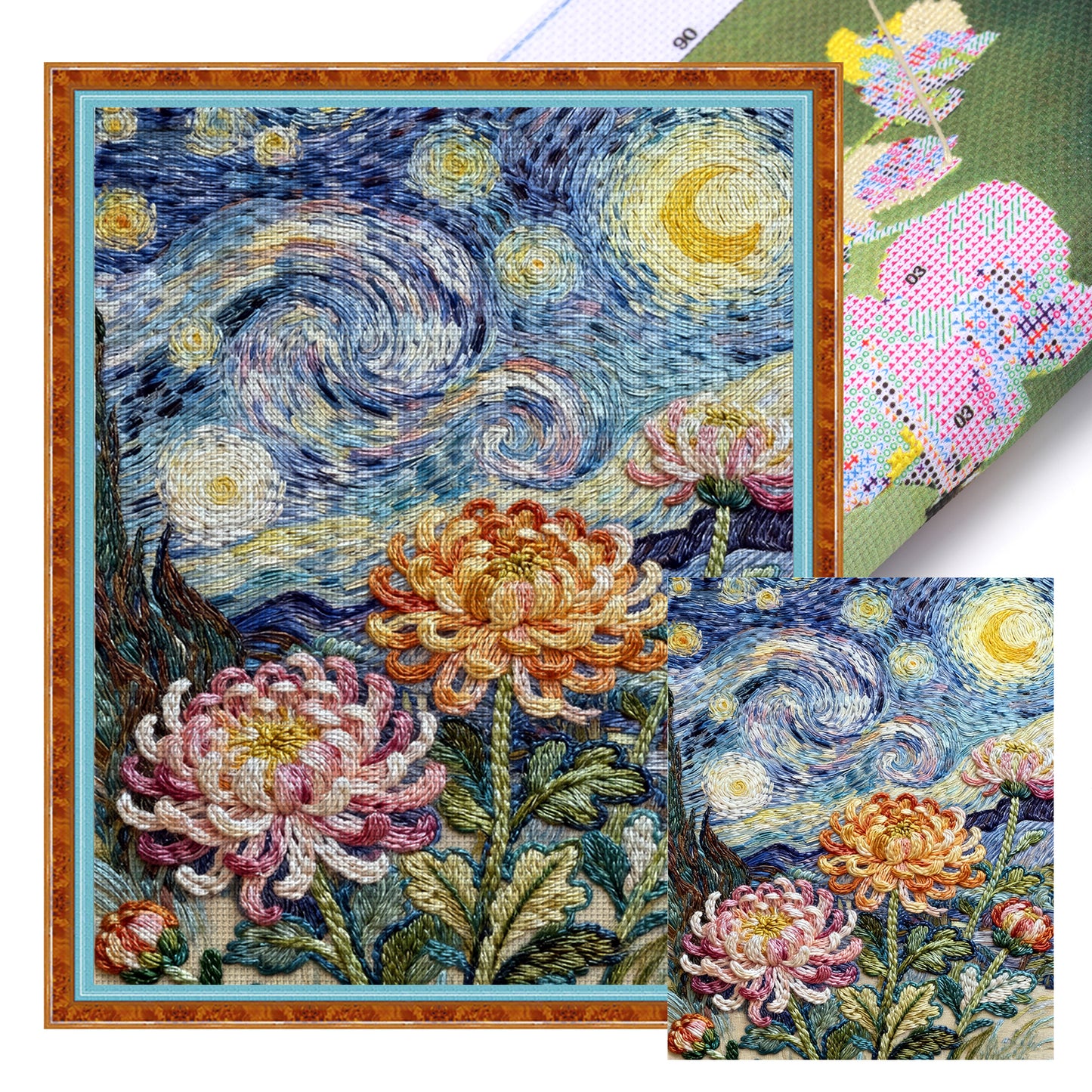 Van Gogh - Chrysanthemum - Full 11CT Stamped Cross Stitch 40x50CM - Huacan