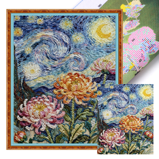 Van Gogh - Chrysanthemum - Full 11CT Stamped Cross Stitch 40x50CM - Huacan