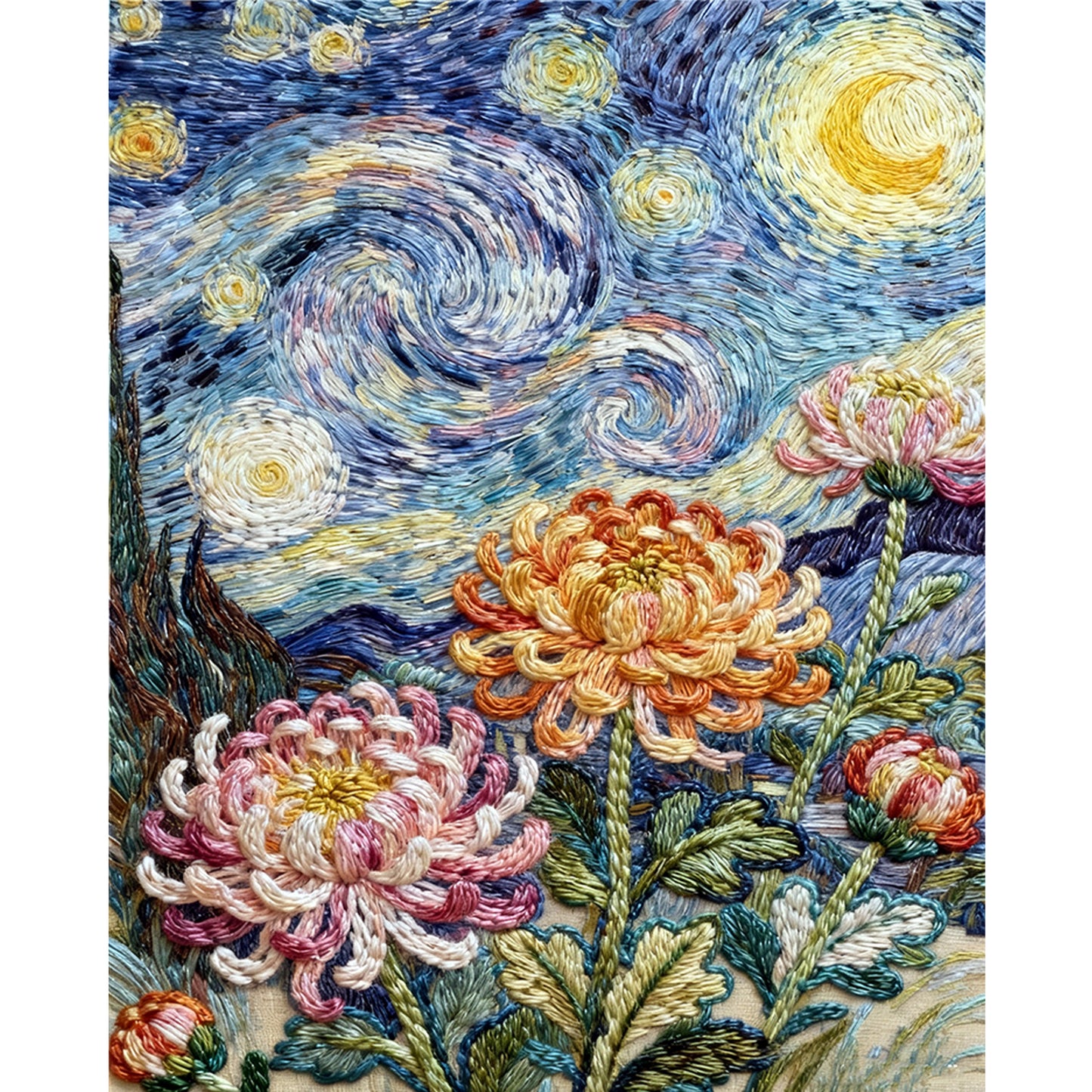 Van Gogh - Chrysanthemum - Full 11CT Stamped Cross Stitch 40x50CM - Huacan