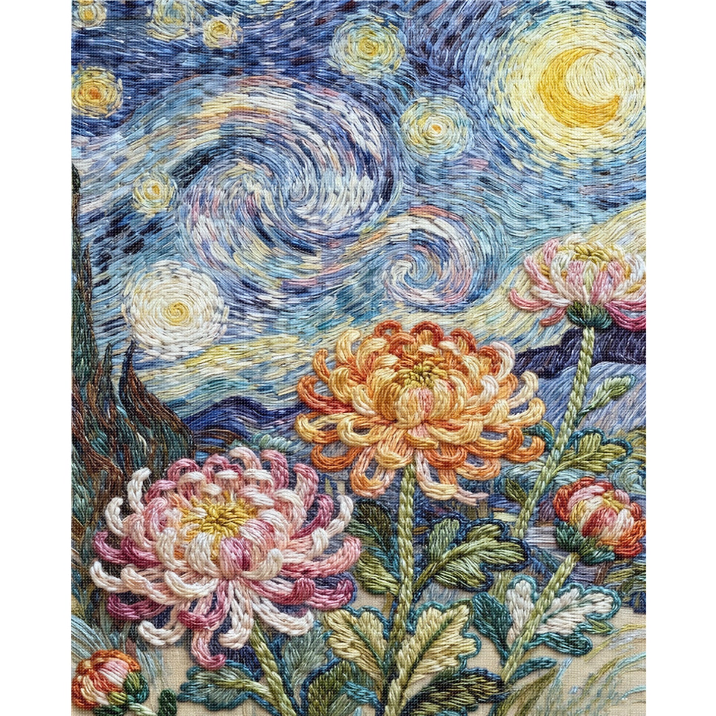 Van Gogh - Chrysanthemum - Full 11CT Stamped Cross Stitch 40x50CM - Huacan