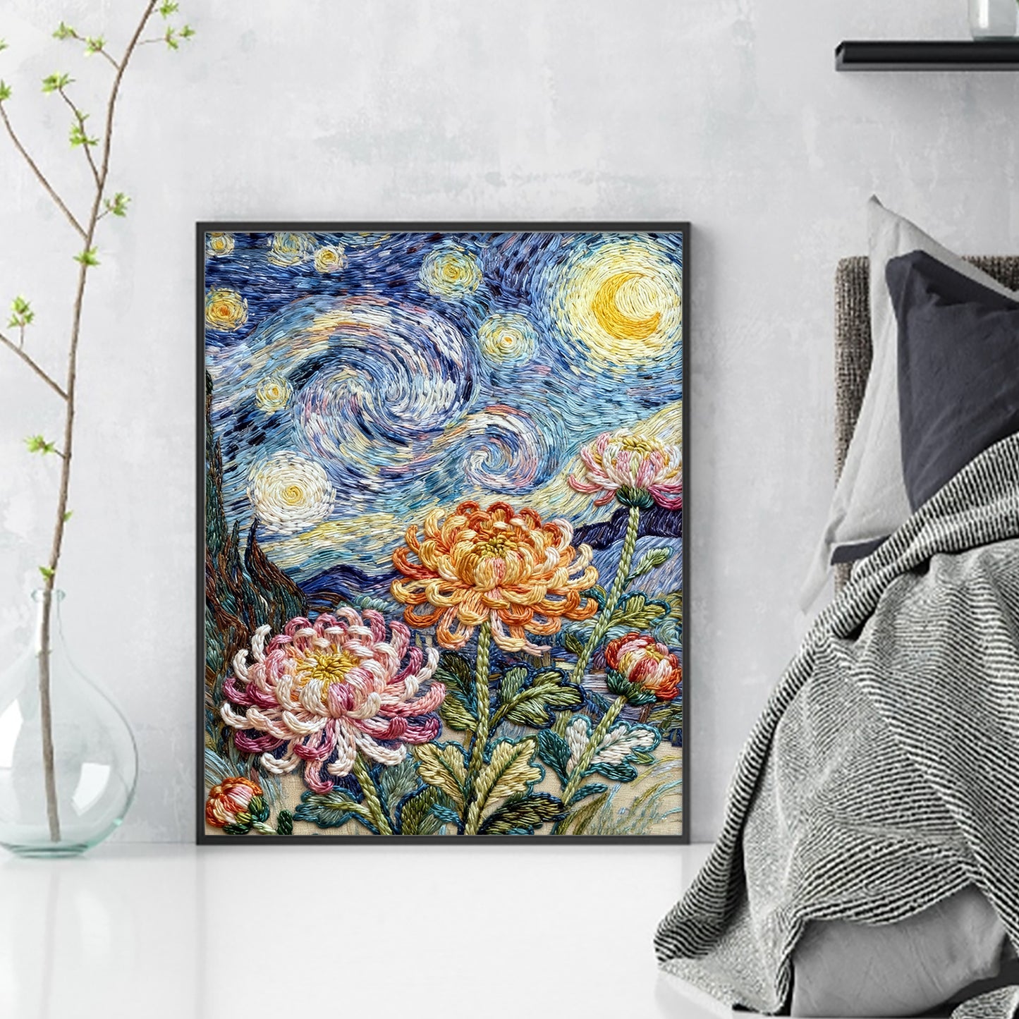 Van Gogh - Chrysanthemum - Full 11CT Stamped Cross Stitch 40x50CM - Huacan