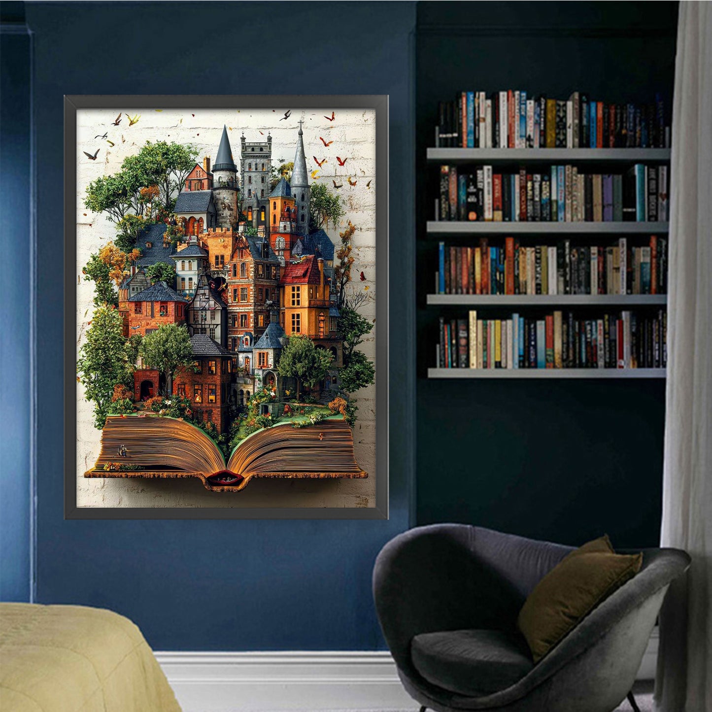 Book Castle - Full 11CT Stamped Cross Stitch 45x60CM - Huacan