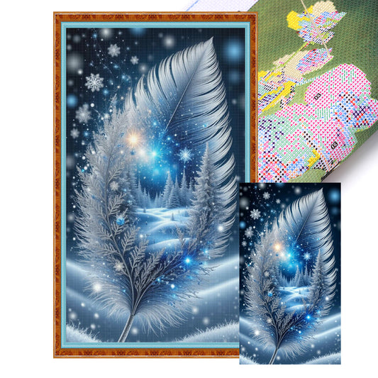 Feather Silhouette Scenery - Full 11CT Stamped Cross Stitch 40x70CM - Huacan