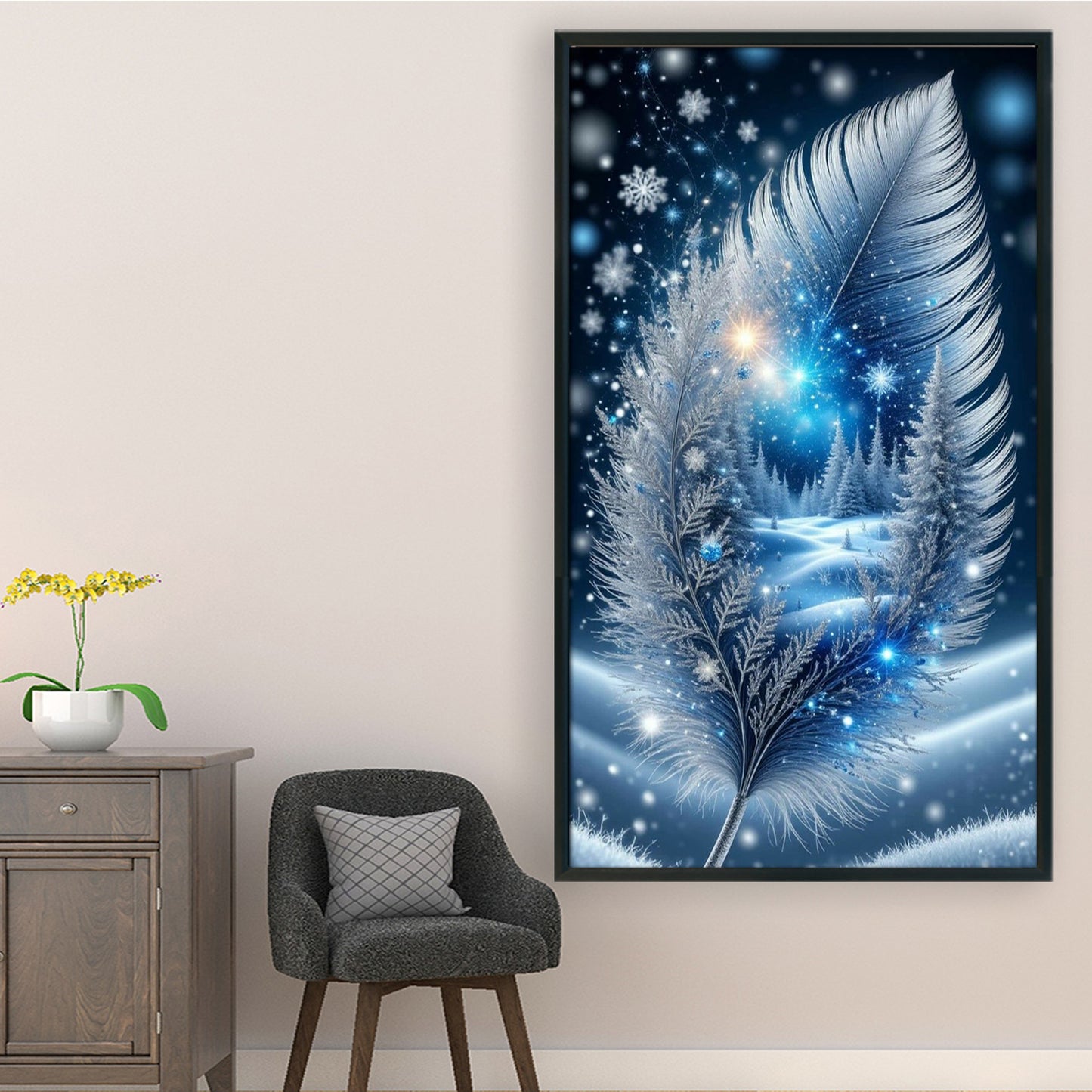 Feather Silhouette Scenery - Full 11CT Stamped Cross Stitch 40x70CM - Huacan
