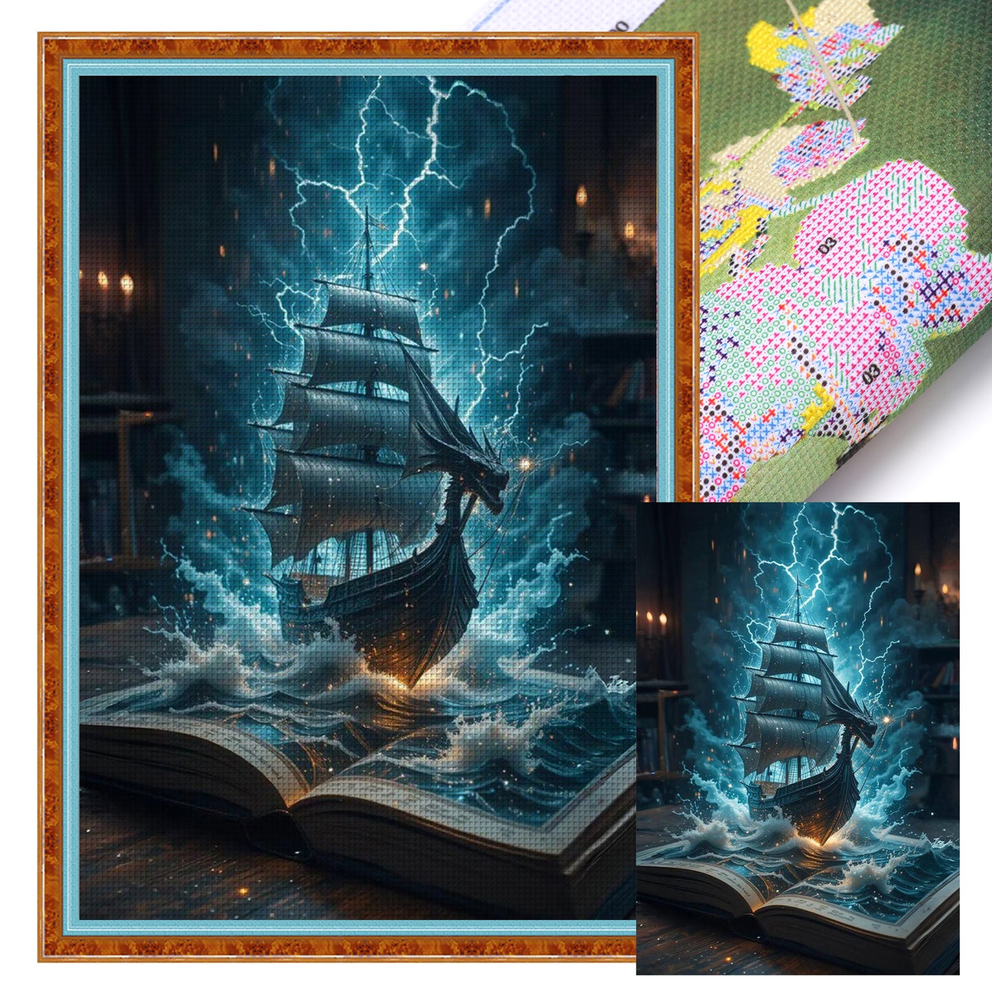 Ship In Book - Full 11CT Stamped Cross Stitch 40x60CM - Huacan