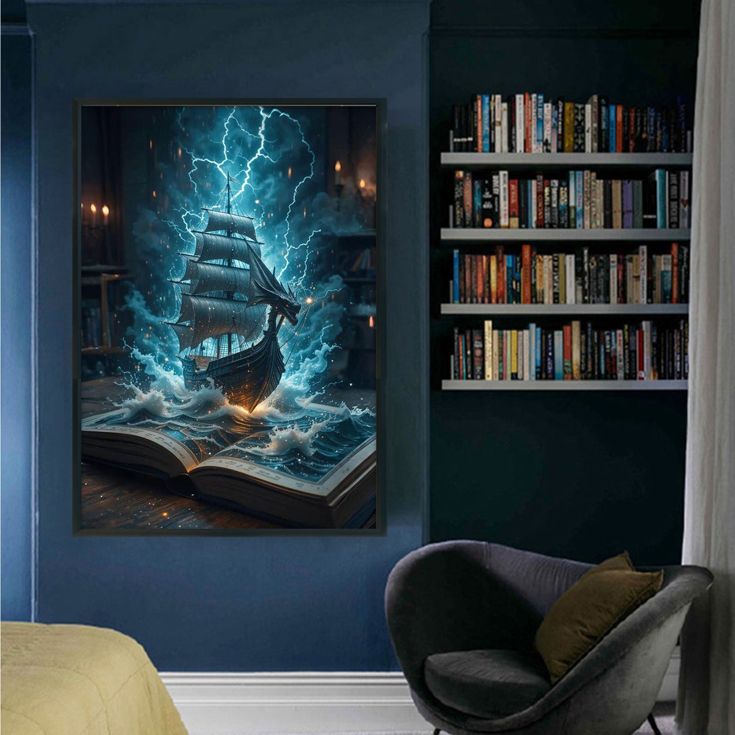 Ship In Book - Full 11CT Stamped Cross Stitch 40x60CM - Huacan