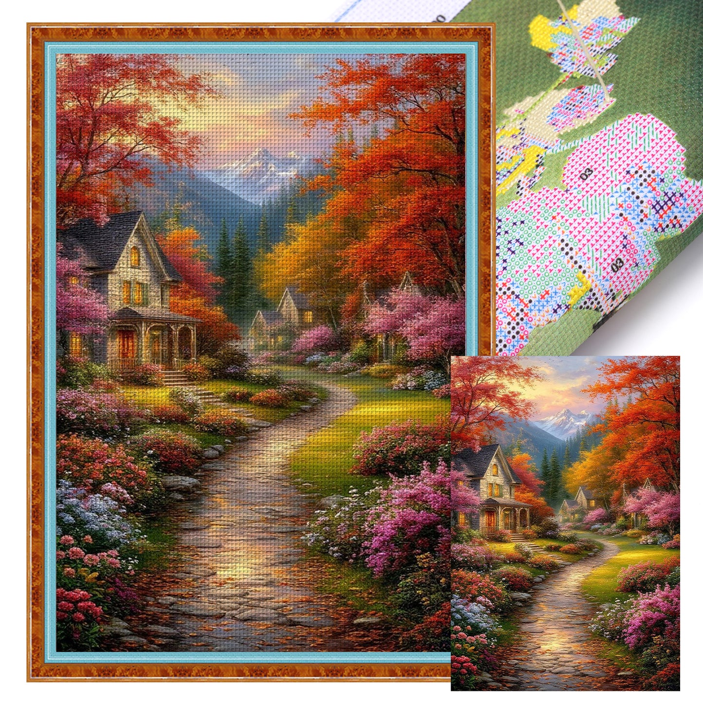 Autumn Hut - Full 11CT Stamped Cross Stitch 40x60CM - Huacan
