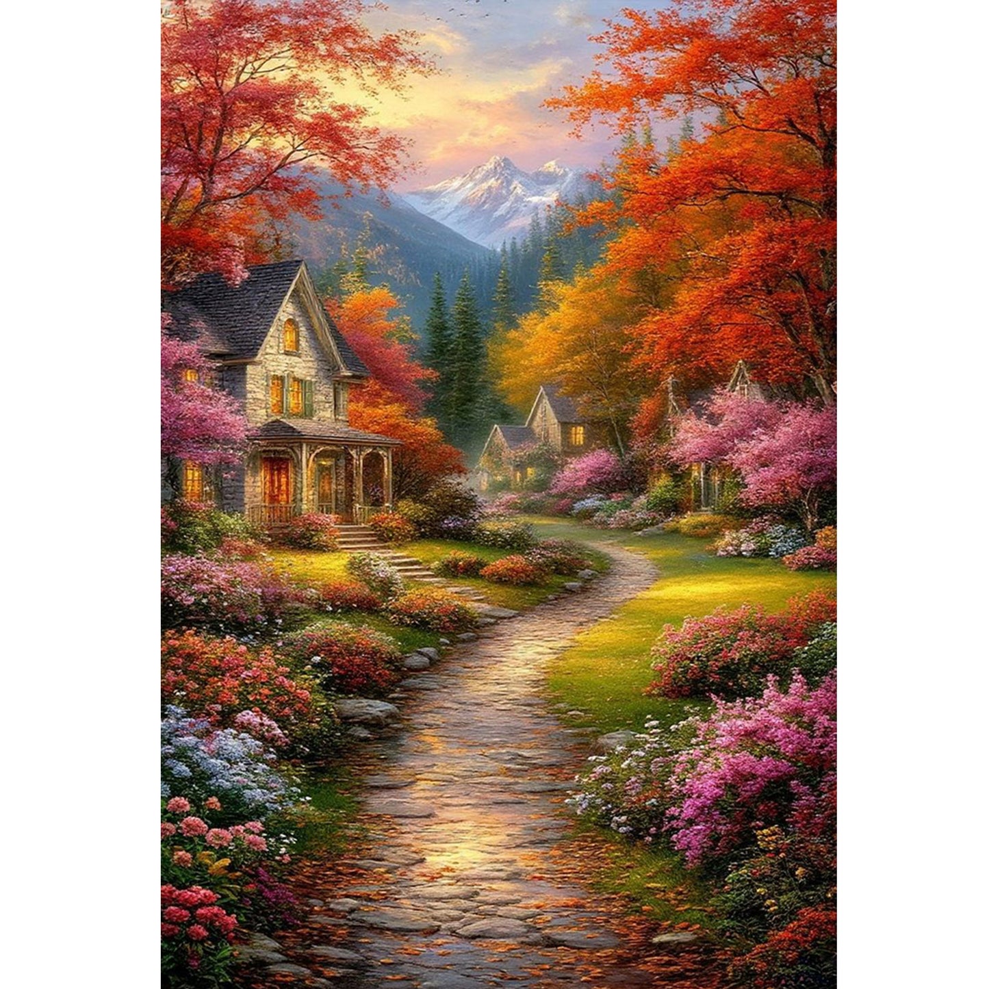 Autumn Hut - Full 11CT Stamped Cross Stitch 40x60CM - Huacan
