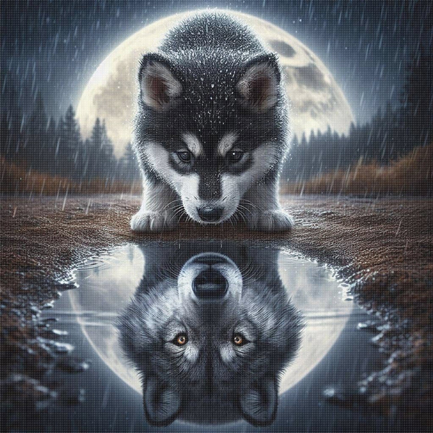 Reflected Wolf - Full 11CT Stamped Cross Stitch 45x45CM - Huacan