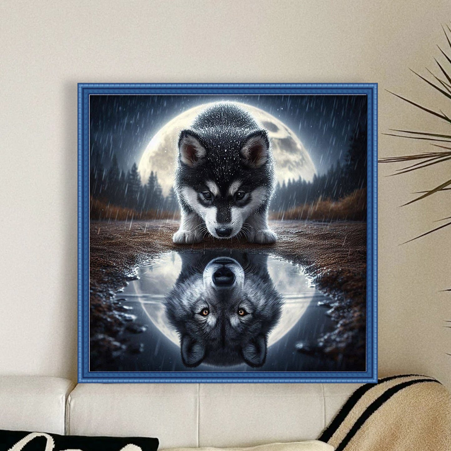 Reflected Wolf - Full 11CT Stamped Cross Stitch 45x45CM - Huacan