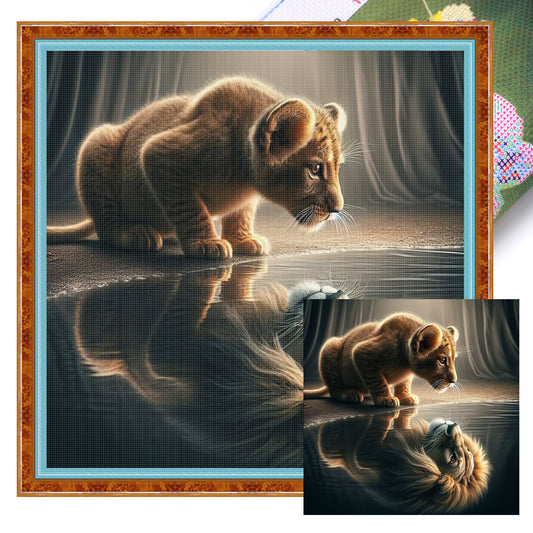 Reflected Lion - Full 11CT Stamped Cross Stitch 45x45CM - Huacan