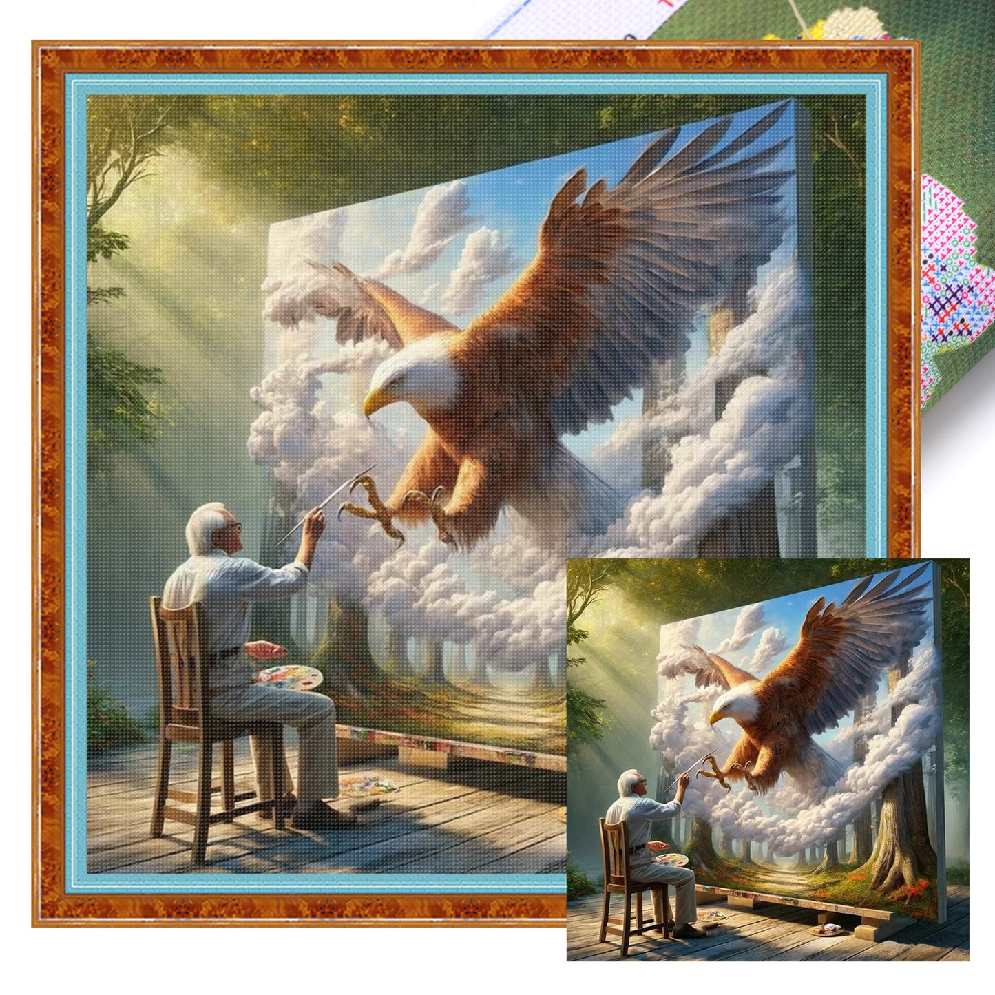 Eagle In Painting - Full 11CT Stamped Cross Stitch 45x45CM - Huacan