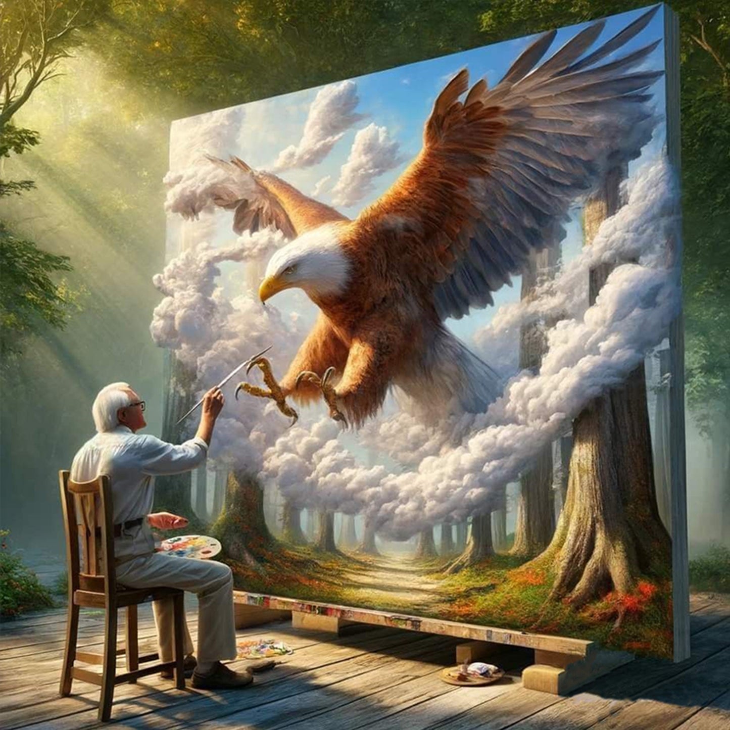 Eagle In Painting - Full 11CT Stamped Cross Stitch 45x45CM - Huacan