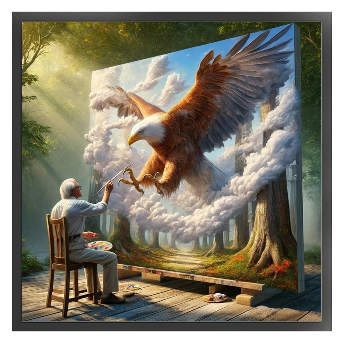 Eagle In Painting - Full 11CT Stamped Cross Stitch 45x45CM - Huacan