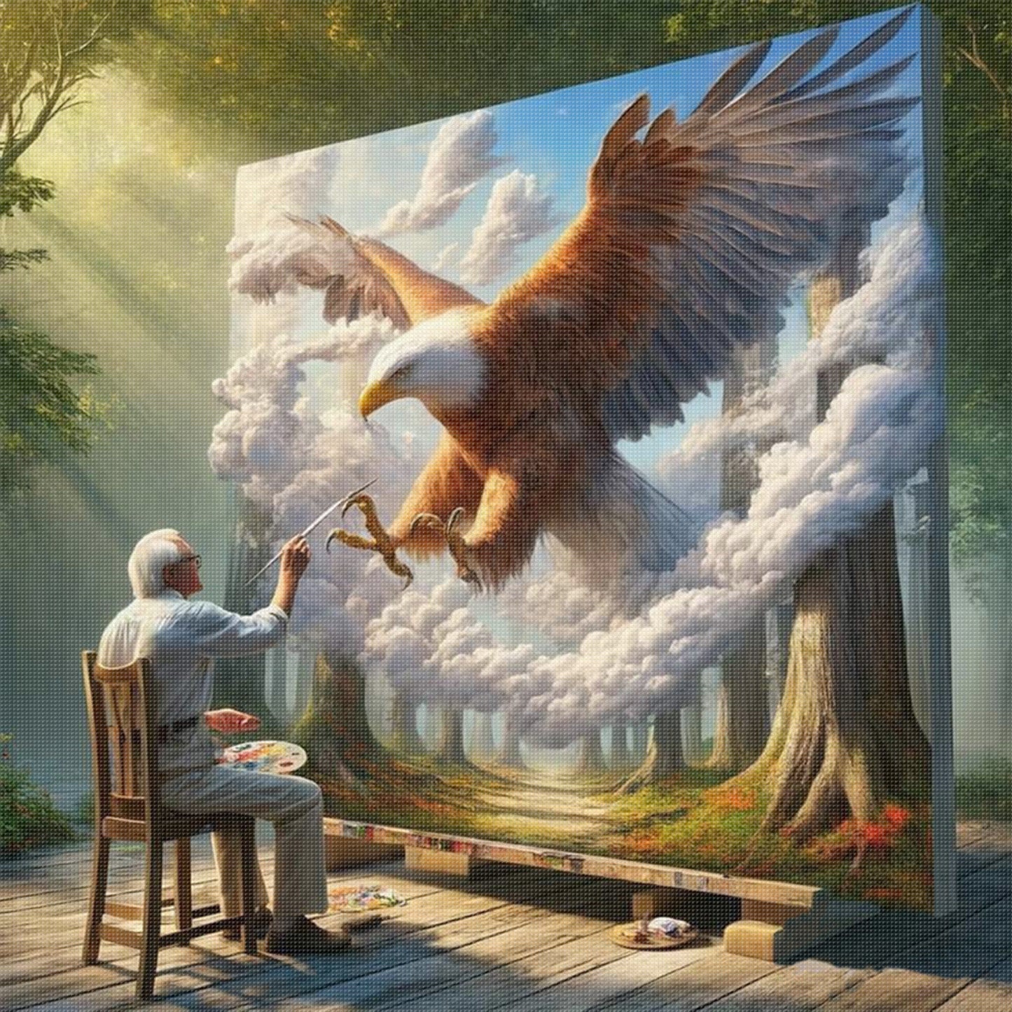 Eagle In Painting - Full 11CT Stamped Cross Stitch 45x45CM - Huacan