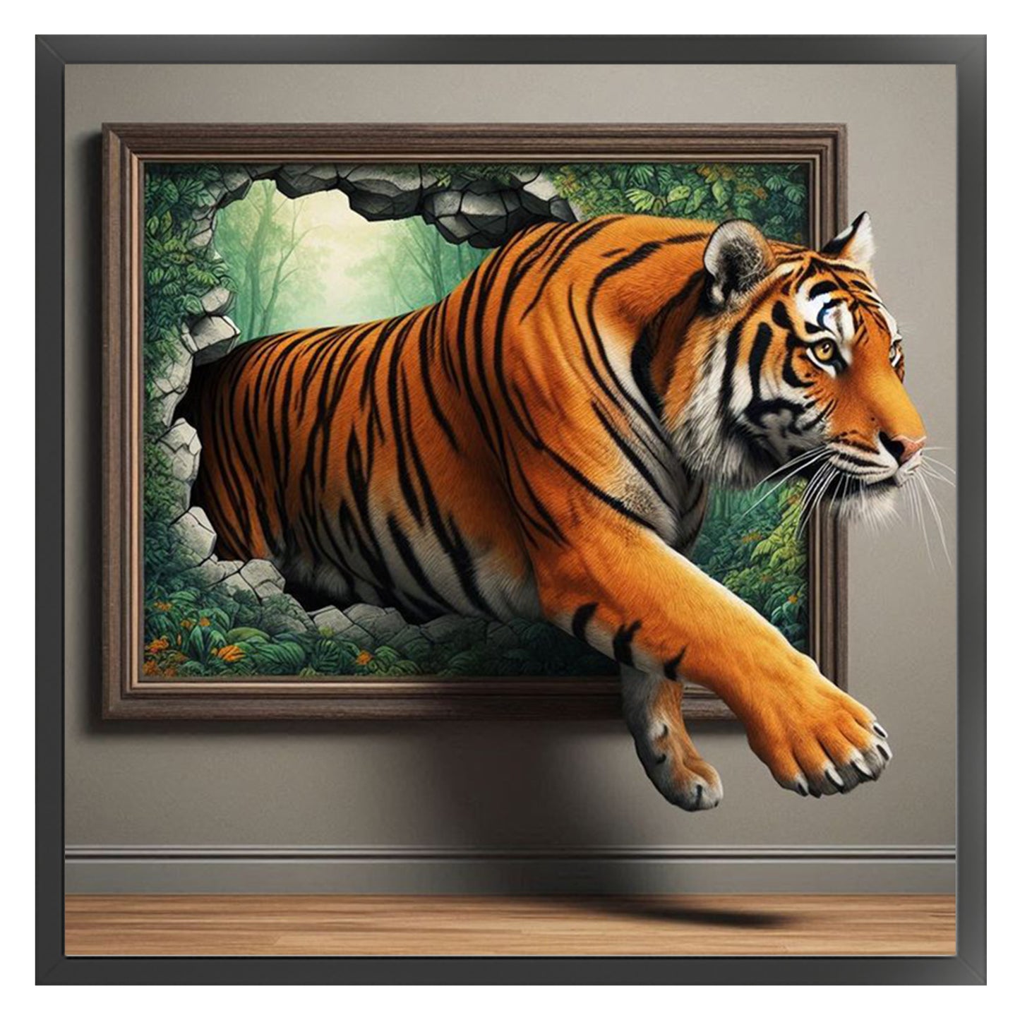 Tiger In Painting - Full 11CT Stamped Cross Stitch 45x45CM - Huacan