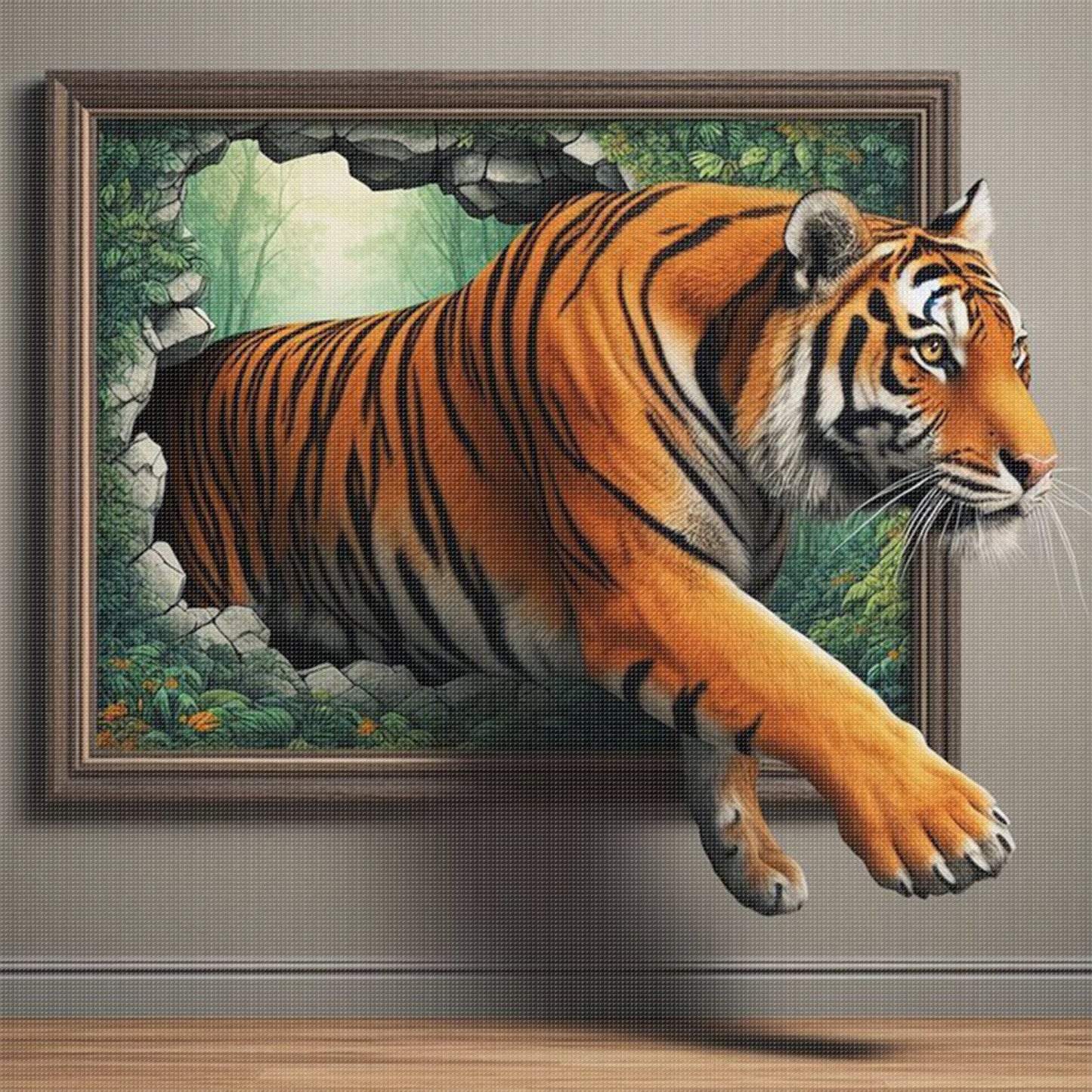 Tiger In Painting - Full 11CT Stamped Cross Stitch 45x45CM - Huacan