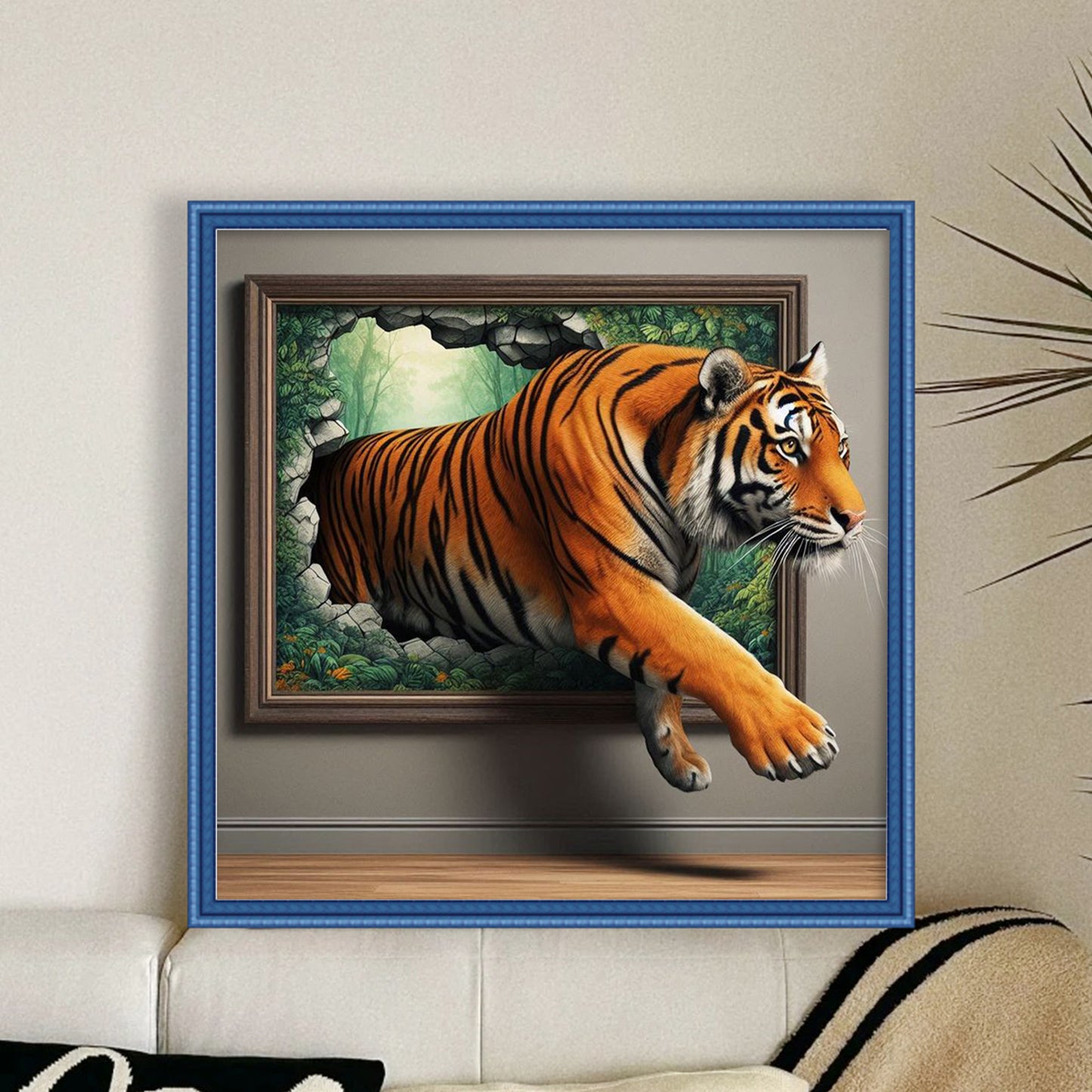 Tiger In Painting - Full 11CT Stamped Cross Stitch 45x45CM - Huacan
