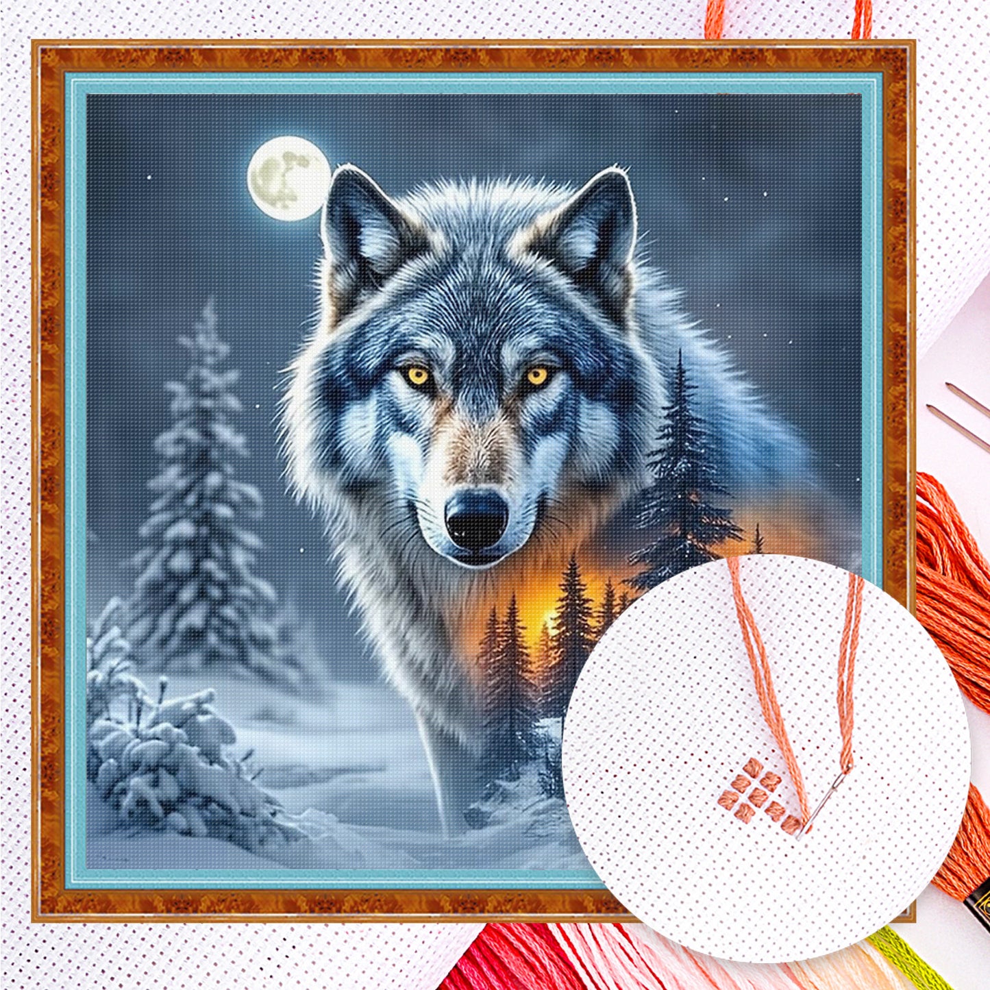 Wolf - Full 11CT Counted Cross Stitch 40x40CM - Yishu