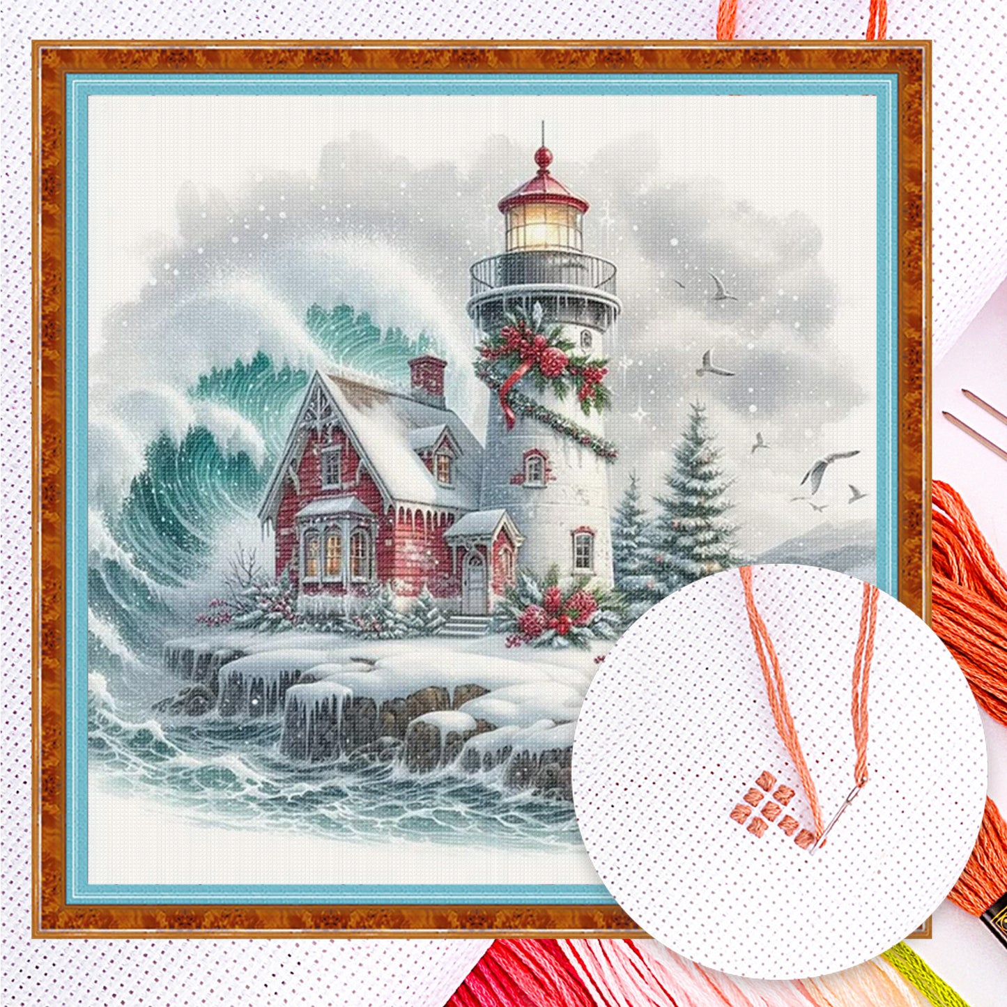 Winter Lighthouse - Full 11CT Counted Cross Stitch 45x45CM - Yishu