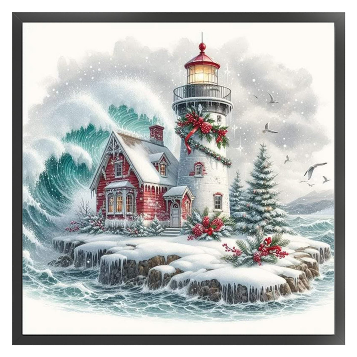 Winter Lighthouse - Full 11CT Counted Cross Stitch 45x45CM - Yishu