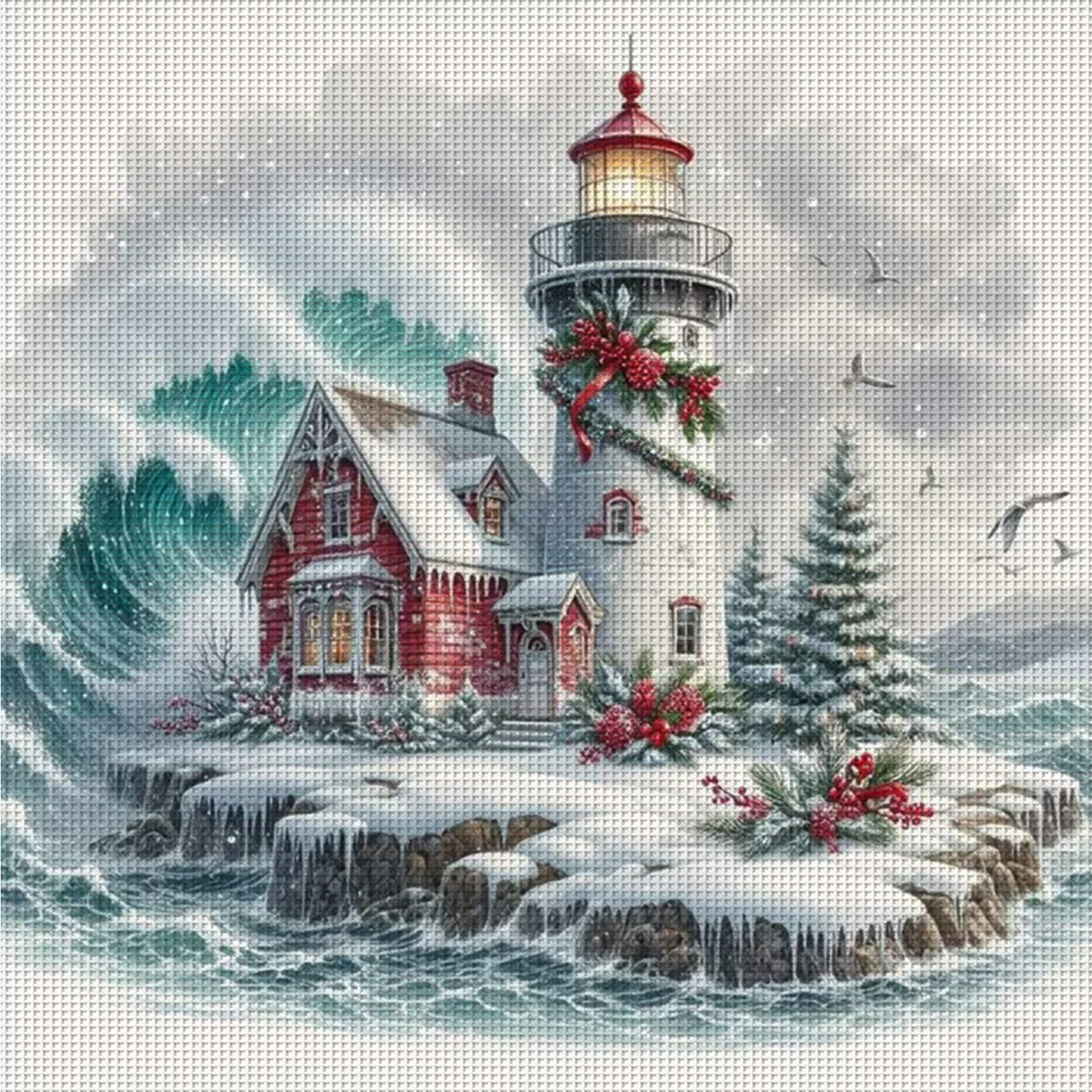Winter Lighthouse - Full 11CT Counted Cross Stitch 45x45CM - Yishu