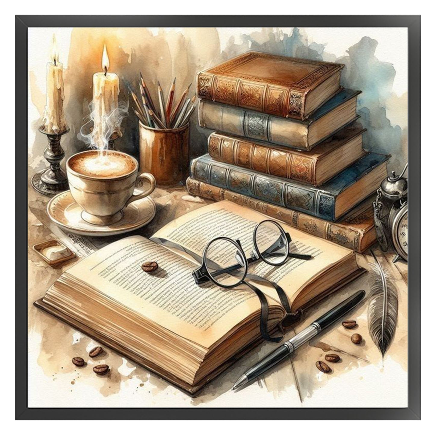 Books And Coffee - Full 11CT Stamped Cross Stitch 40x40CM - Yishu