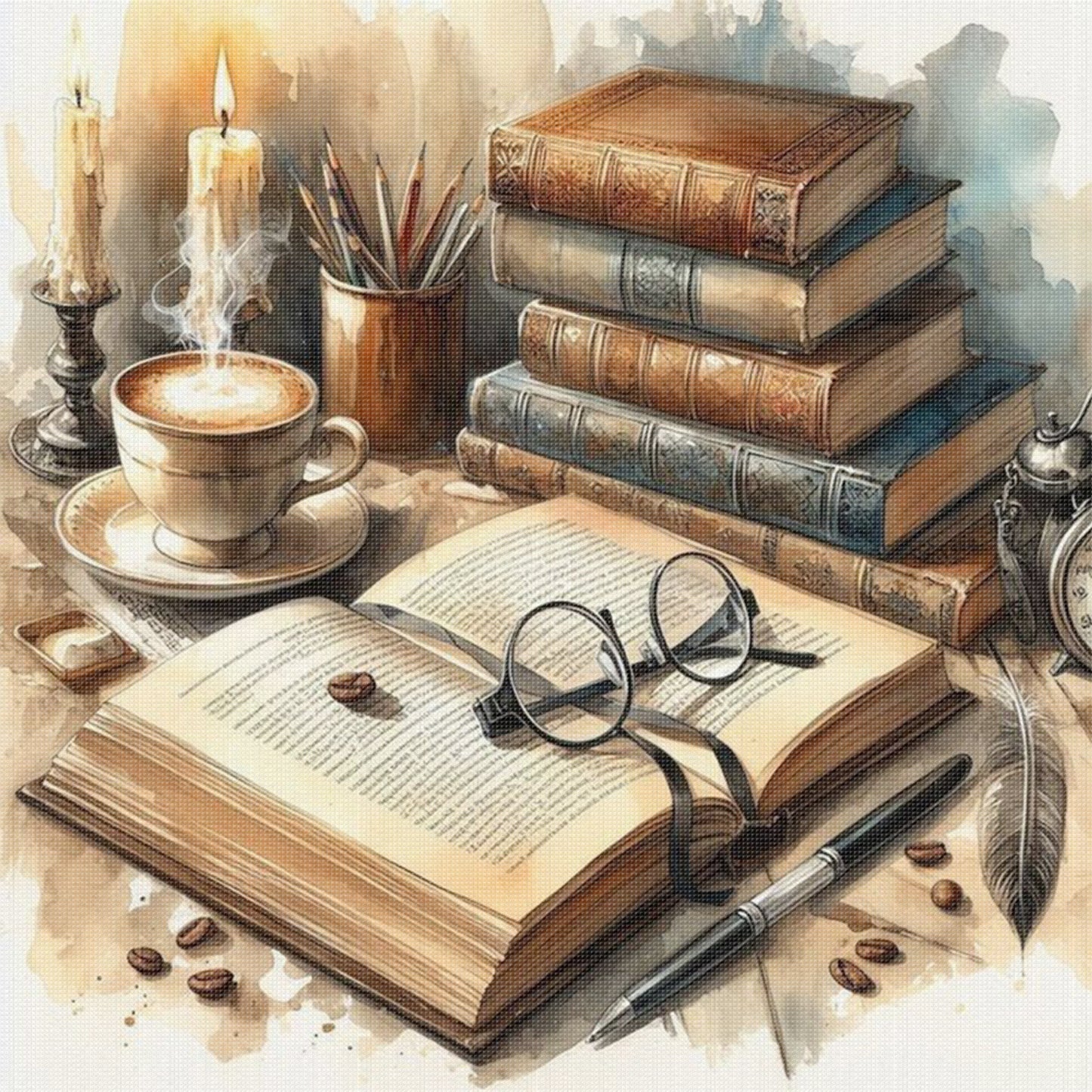 Books And Coffee - Full 11CT Stamped Cross Stitch 40x40CM - Yishu