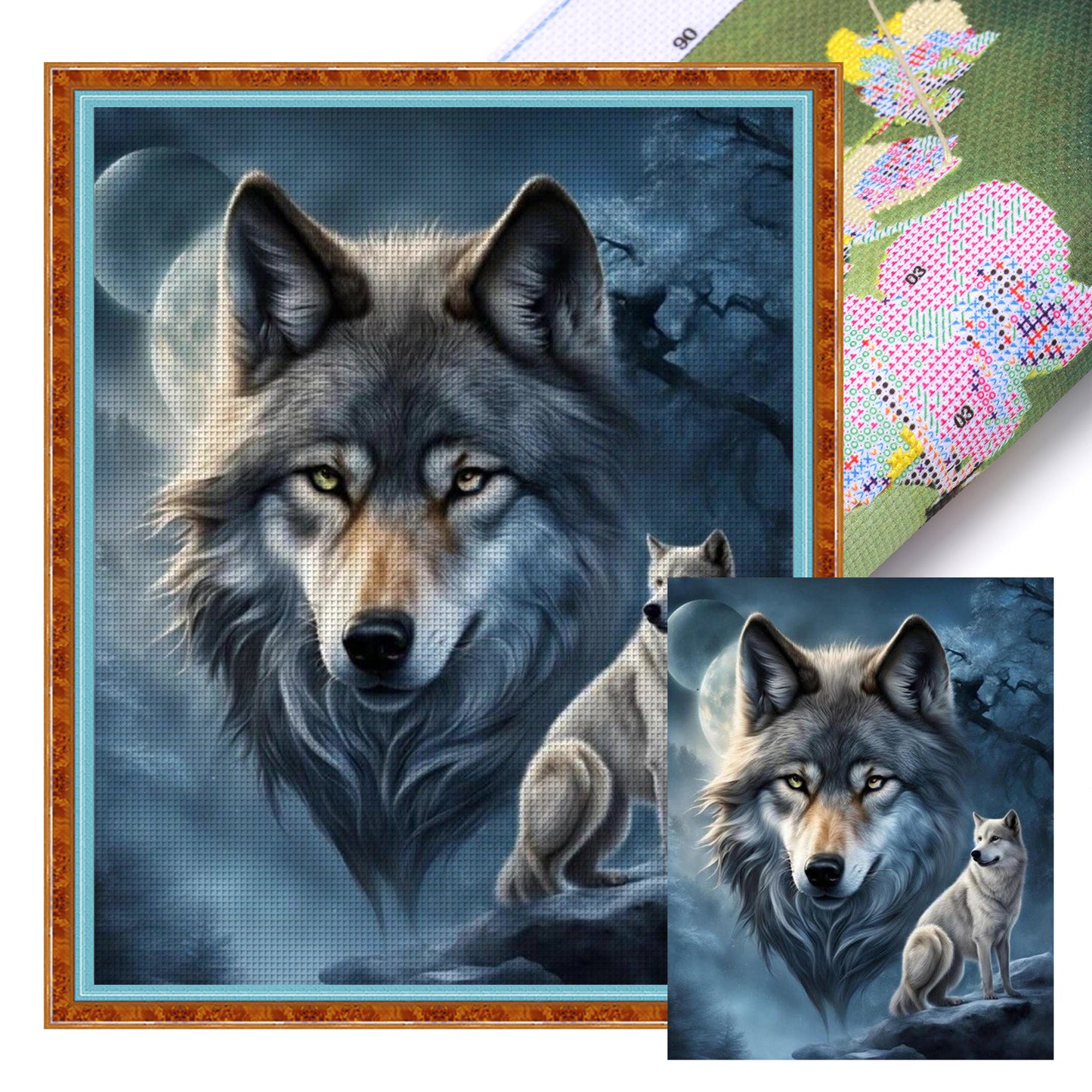 Wolf Under Moonlight - Full 11CT Stamped Cross Stitch 40x50CM - Huacan