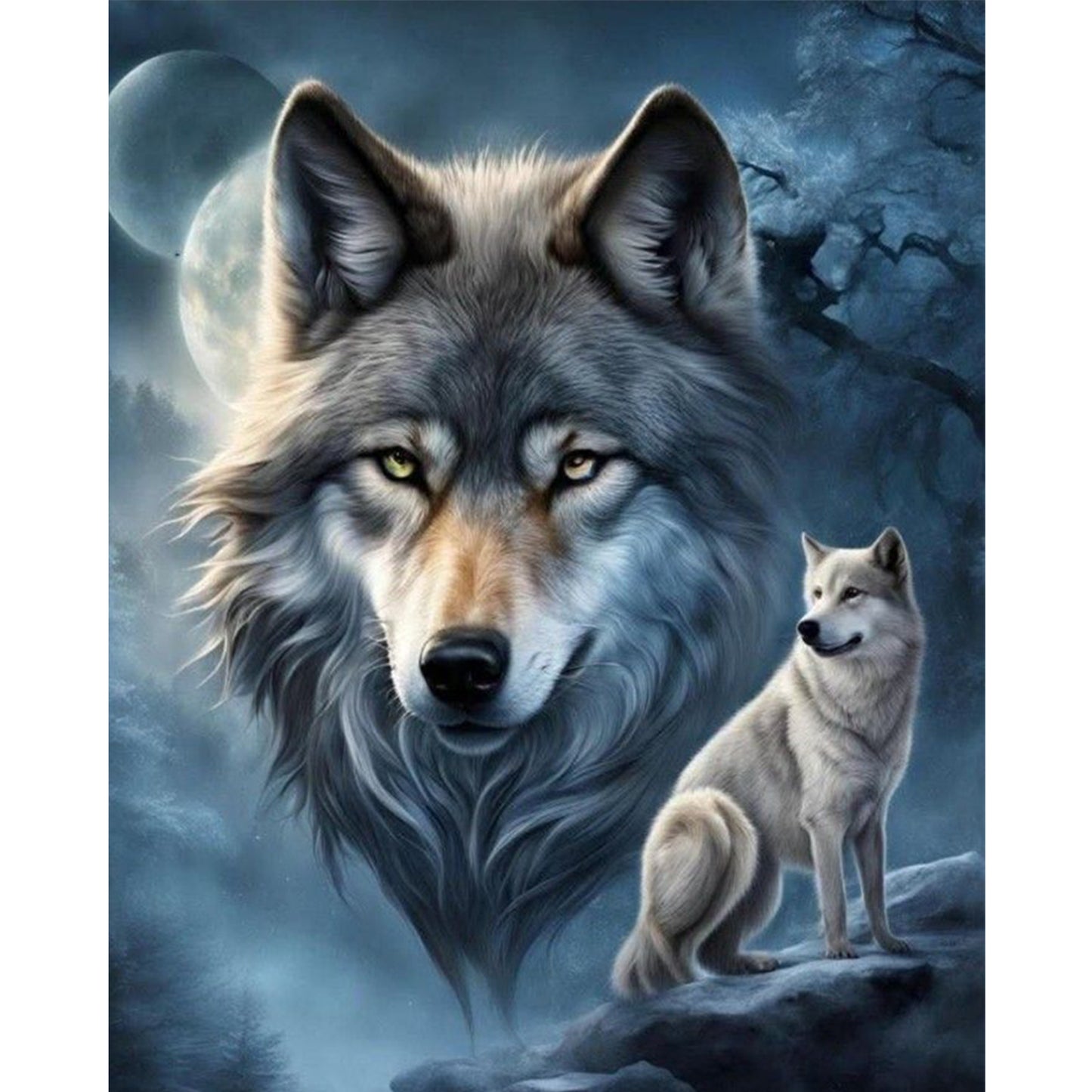 Wolf Under Moonlight - Full 11CT Stamped Cross Stitch 40x50CM - Huacan