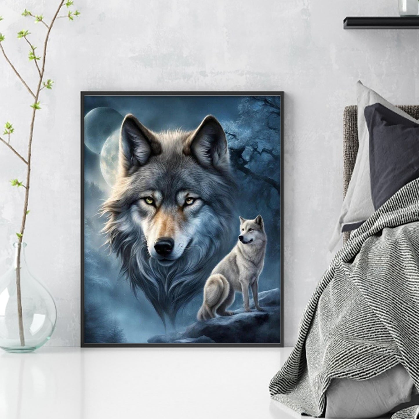Wolf Under Moonlight - Full 11CT Stamped Cross Stitch 40x50CM - Huacan