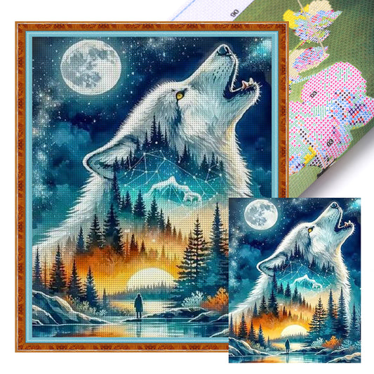 Howling Wolf - Full 11CT Stamped Cross Stitch 40x50CM - Huacan