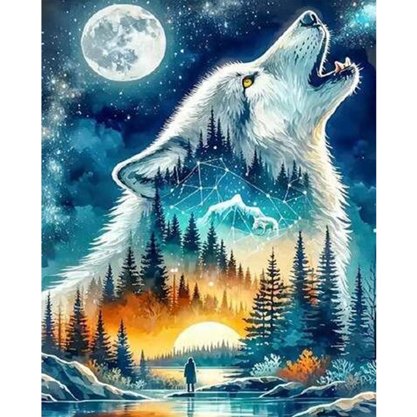 Howling Wolf - Full 11CT Stamped Cross Stitch 40x50CM - Huacan