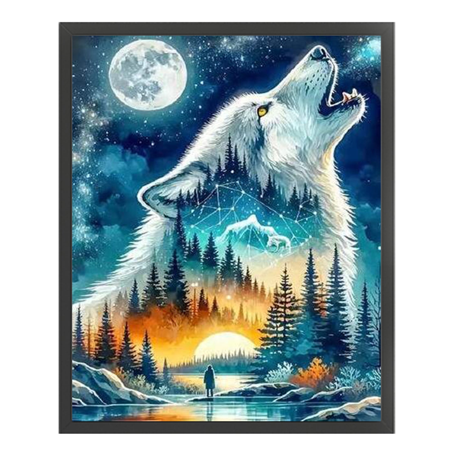 Howling Wolf - Full 11CT Stamped Cross Stitch 40x50CM - Huacan
