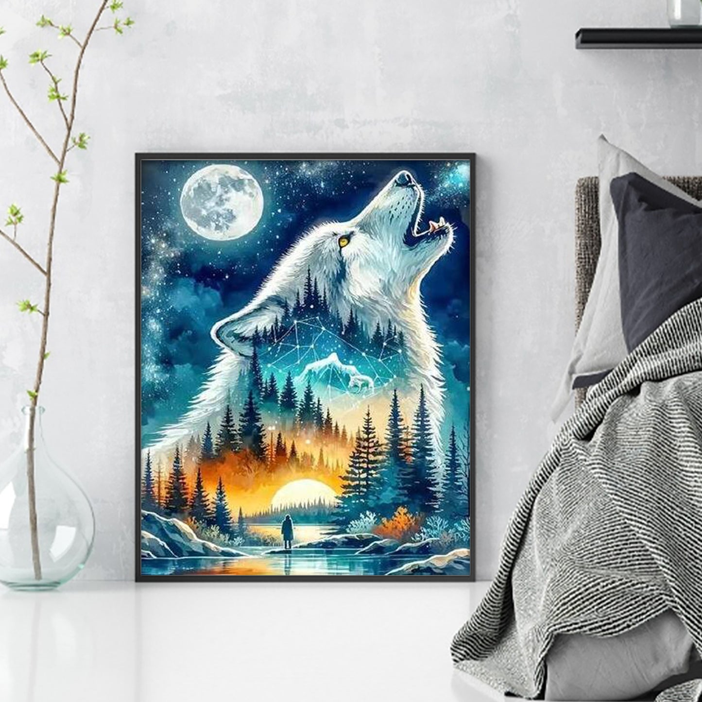 Howling Wolf - Full 11CT Stamped Cross Stitch 40x50CM - Huacan