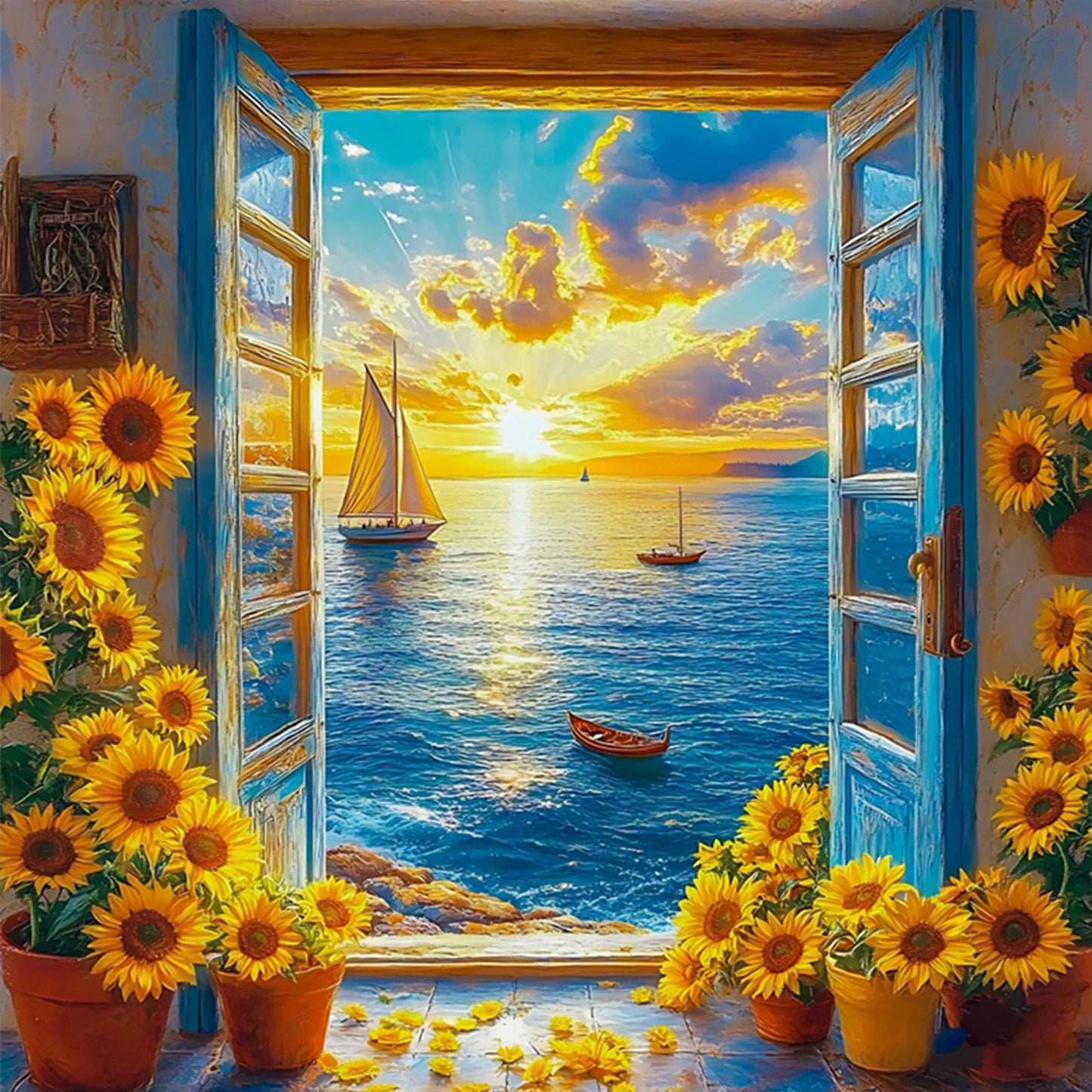 Summer View Outside Window - Full 11CT Stamped Cross Stitch 40x40CM - Huacan