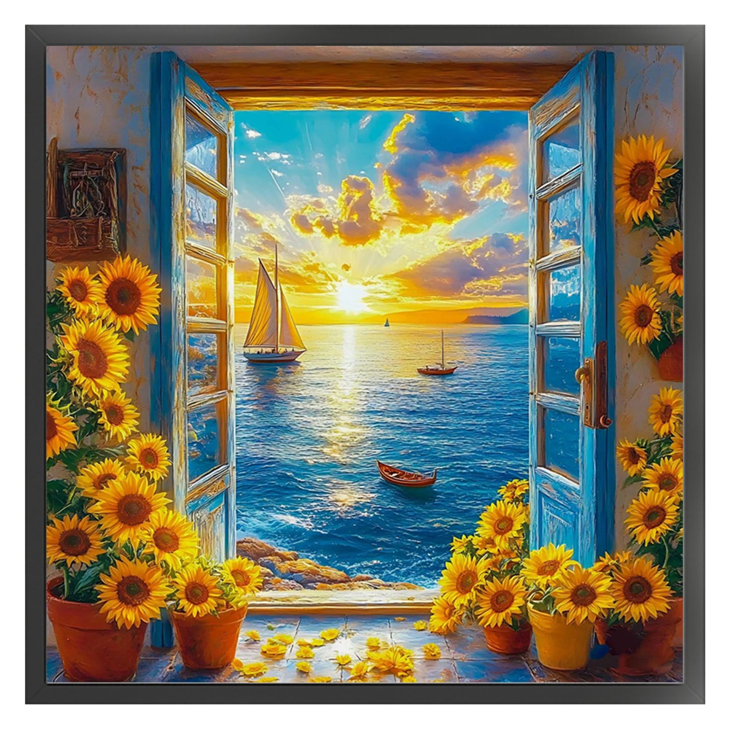 Summer View Outside Window - Full 11CT Stamped Cross Stitch 40x40CM - Huacan