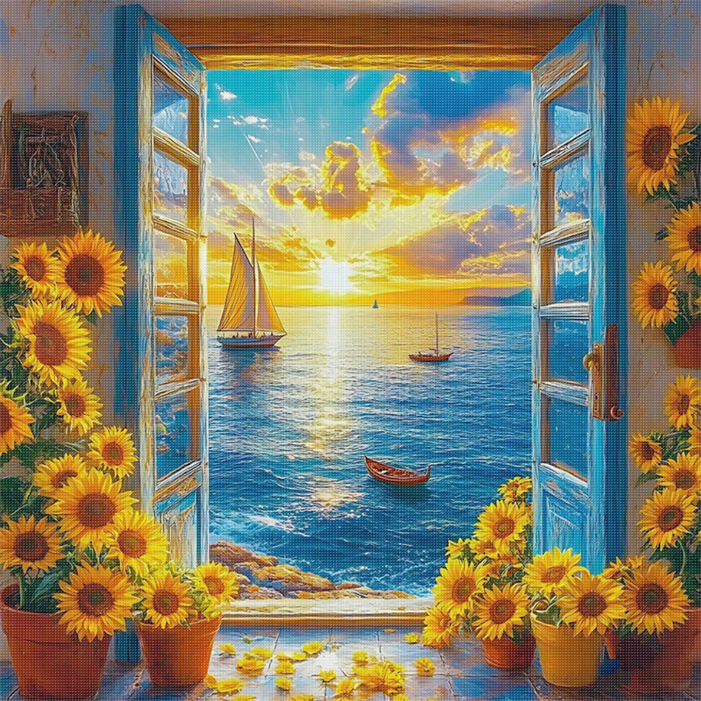 Summer View Outside Window - Full 11CT Stamped Cross Stitch 40x40CM - Huacan