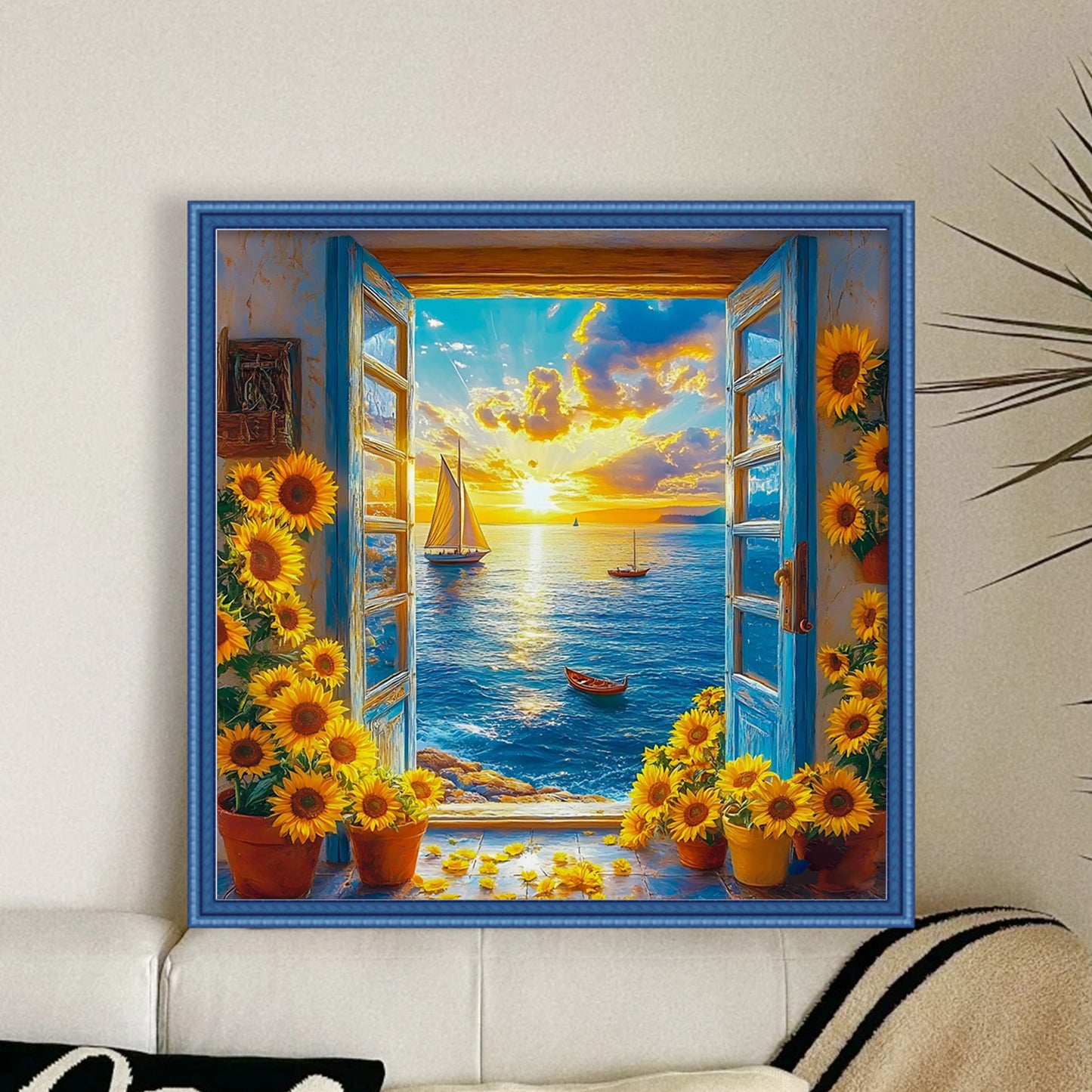 Summer View Outside Window - Full 11CT Stamped Cross Stitch 40x40CM - Huacan