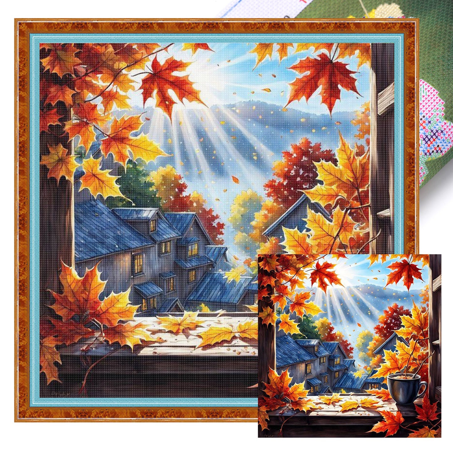 Autumn View Outside Window - Full 11CT Stamped Cross Stitch 40x40CM - Huacan