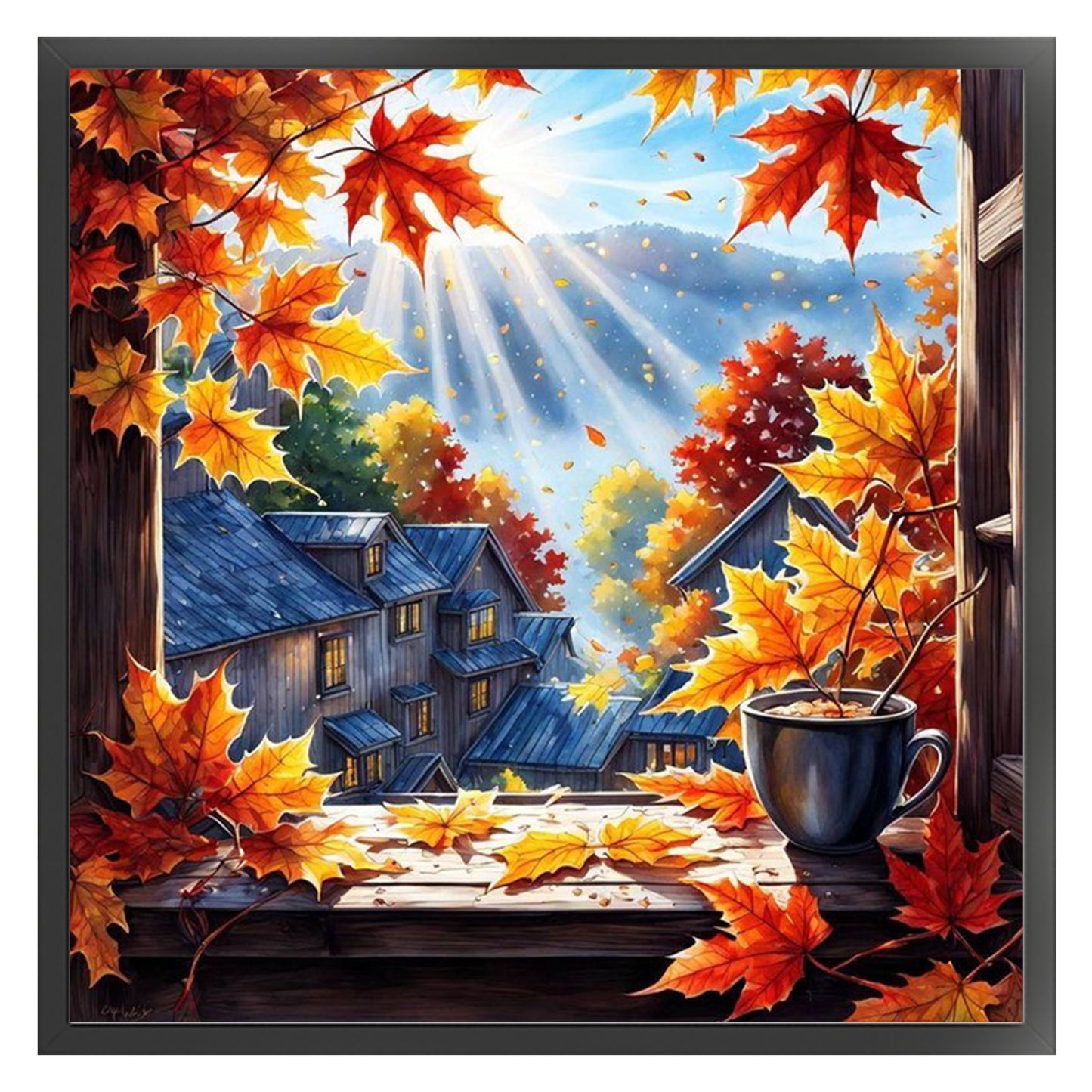 Autumn View Outside Window - Full 11CT Stamped Cross Stitch 40x40CM - Huacan
