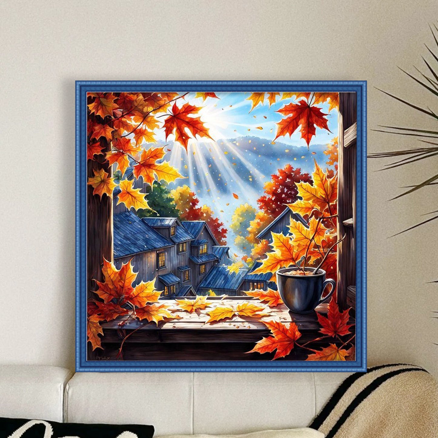 Autumn View Outside Window - Full 11CT Stamped Cross Stitch 40x40CM - Huacan