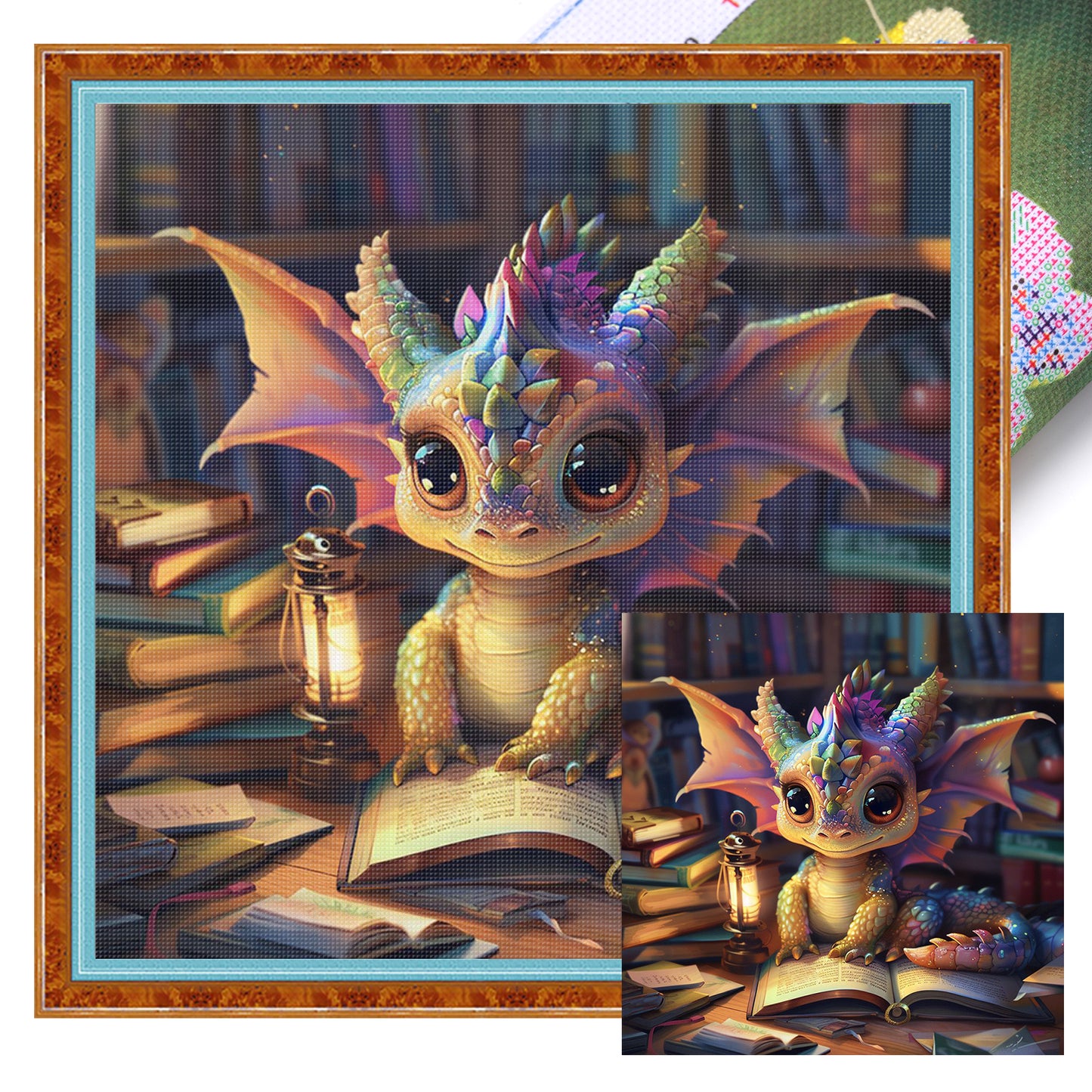 Reading Dragon - Full 11CT Stamped Cross Stitch 40x40CM - Huacan
