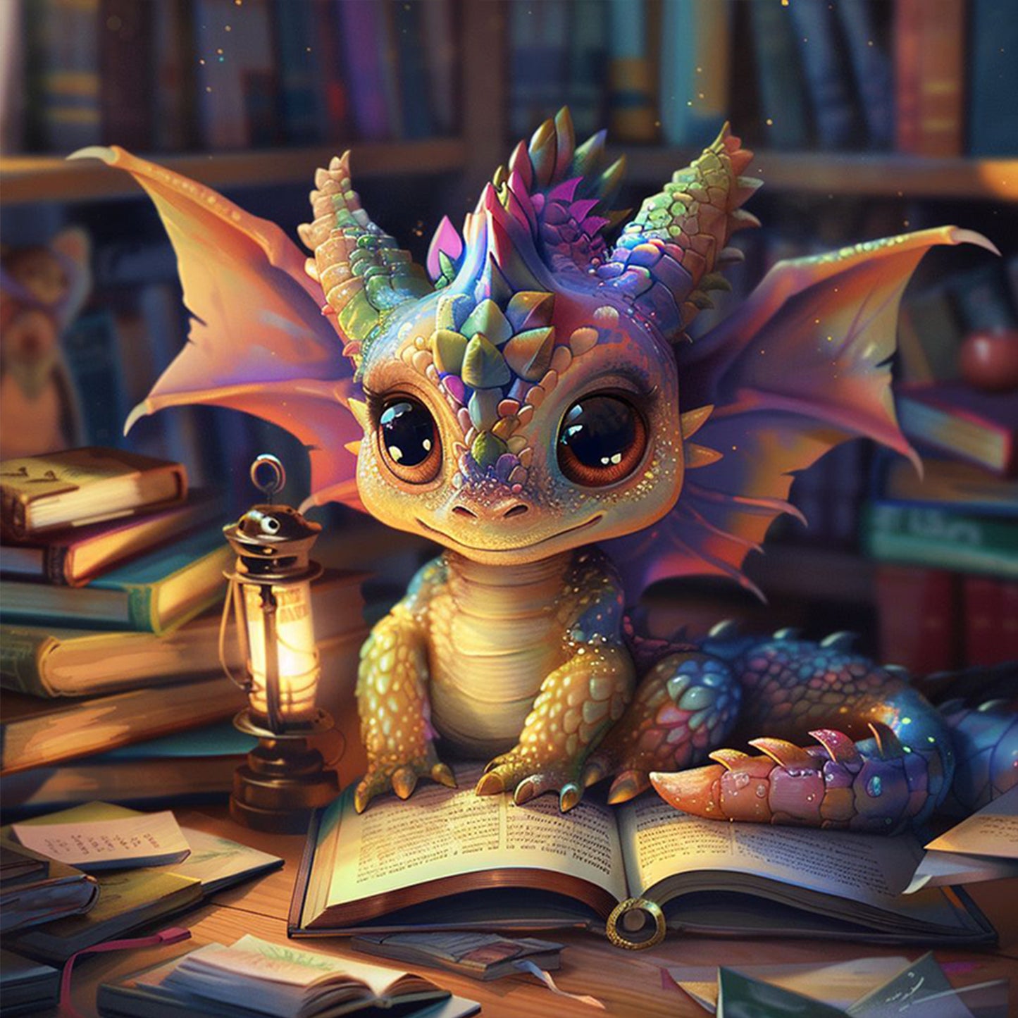 Reading Dragon - Full 11CT Stamped Cross Stitch 40x40CM - Huacan