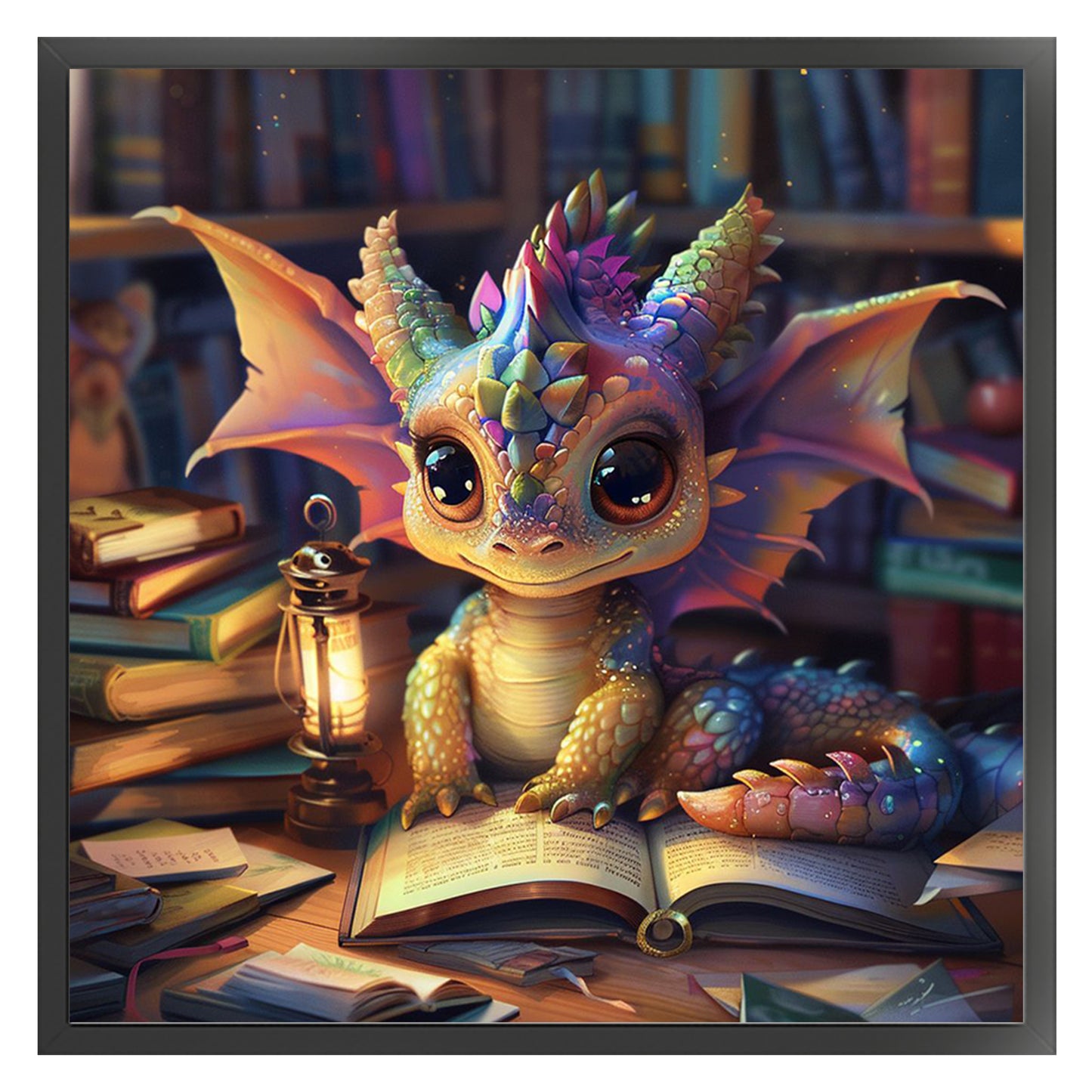 Reading Dragon - Full 11CT Stamped Cross Stitch 40x40CM - Huacan
