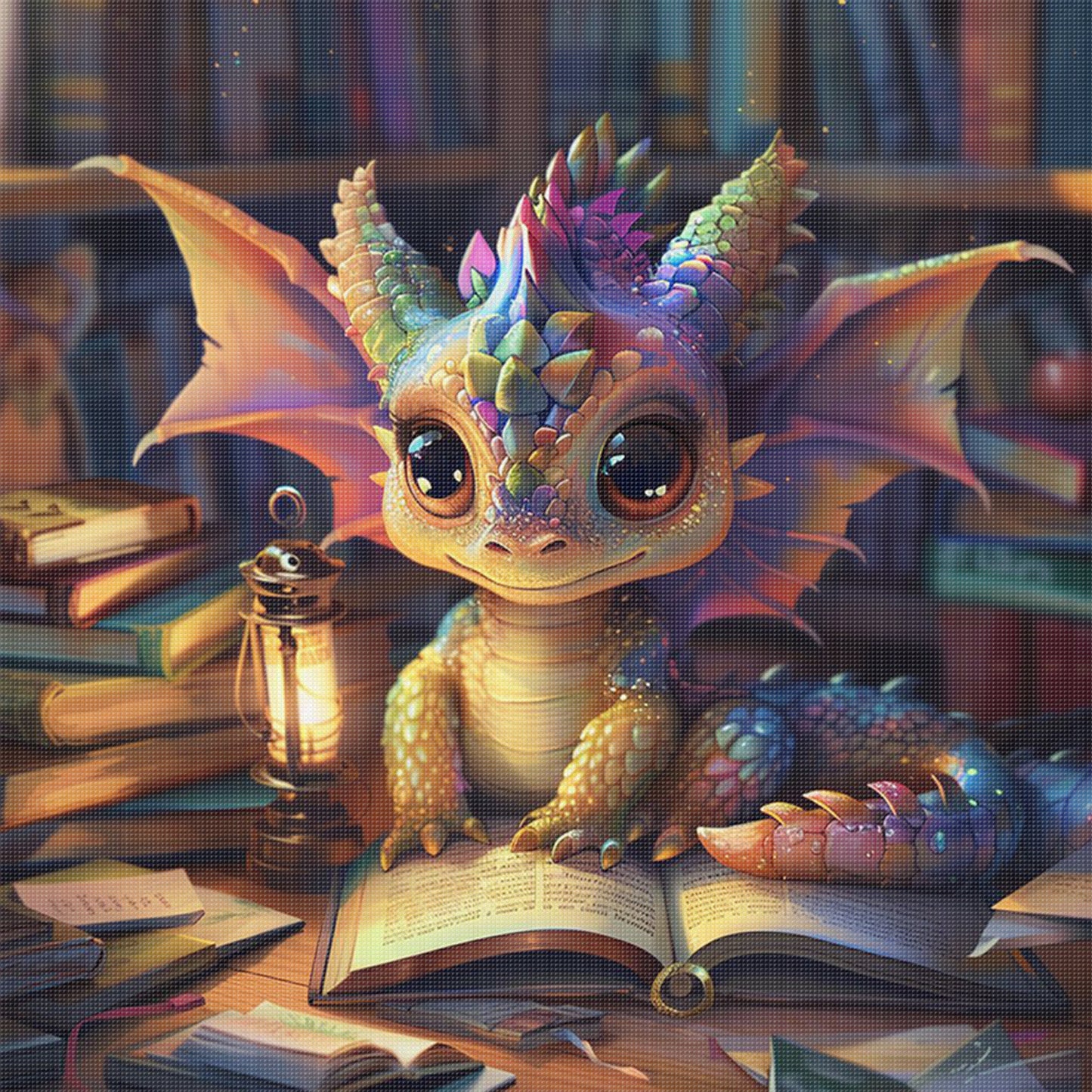 Reading Dragon - Full 11CT Stamped Cross Stitch 40x40CM - Huacan