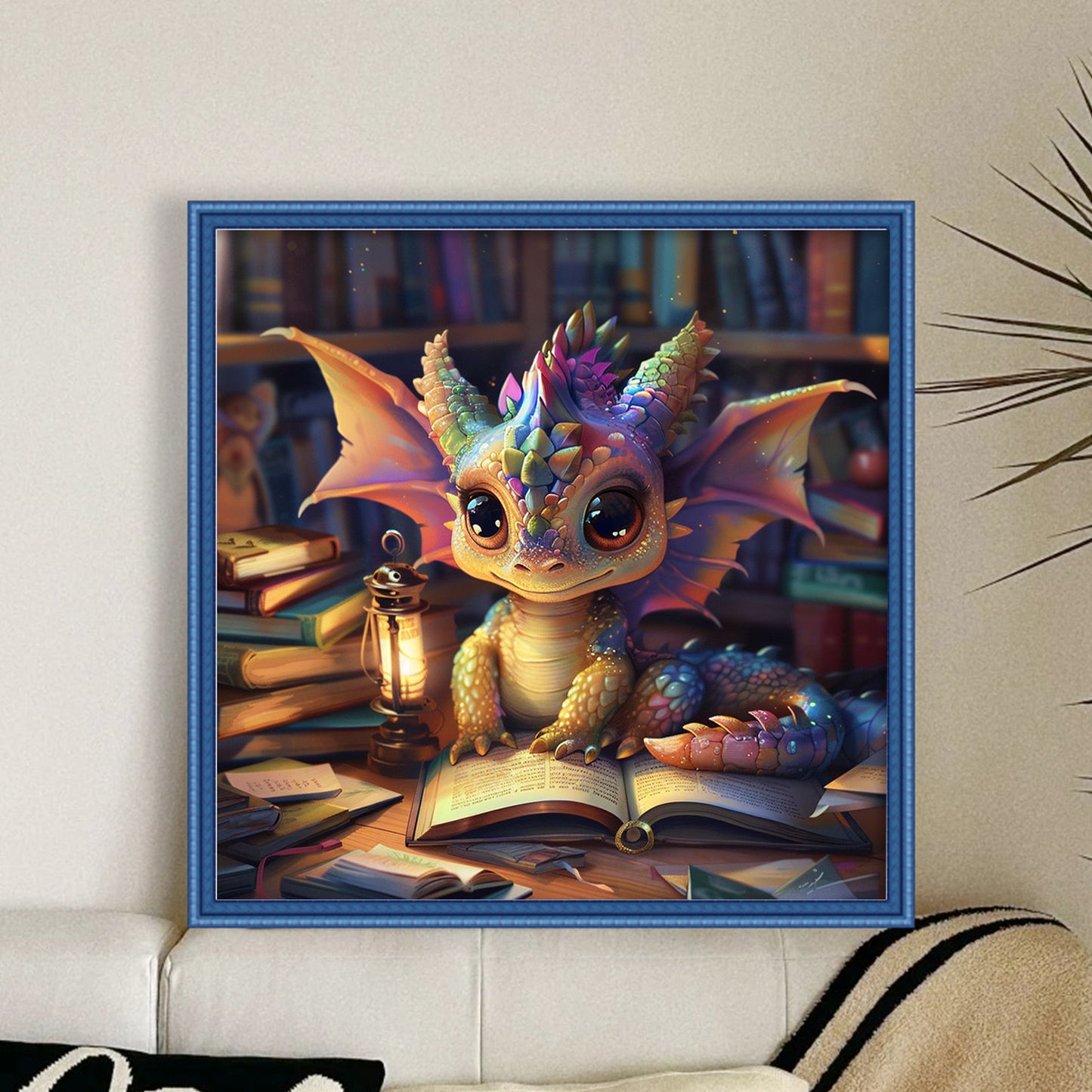 Reading Dragon - Full 11CT Stamped Cross Stitch 40x40CM - Huacan