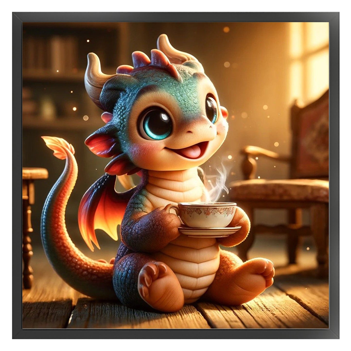 Dragon Drinking Coffee - Full 11CT Stamped Cross Stitch 40x40CM - Huacan